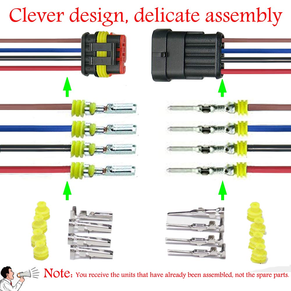 16AWG 4-Pin Waterproof Electrical Connector for Car, Truck, Boat - 5 Pack