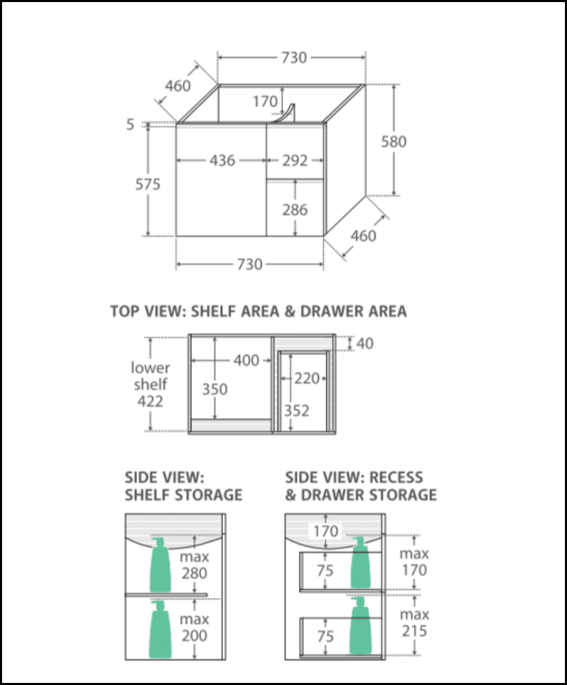Fienza Crystal Pure SC75FL 750mm Undermount Bathroom Vanity with Stone Top - White Wall Hung Vanity Unit with Left Drawers & Fingerpull Design | Perfect for Modern Bathrooms, Powder Rooms & Small Spaces