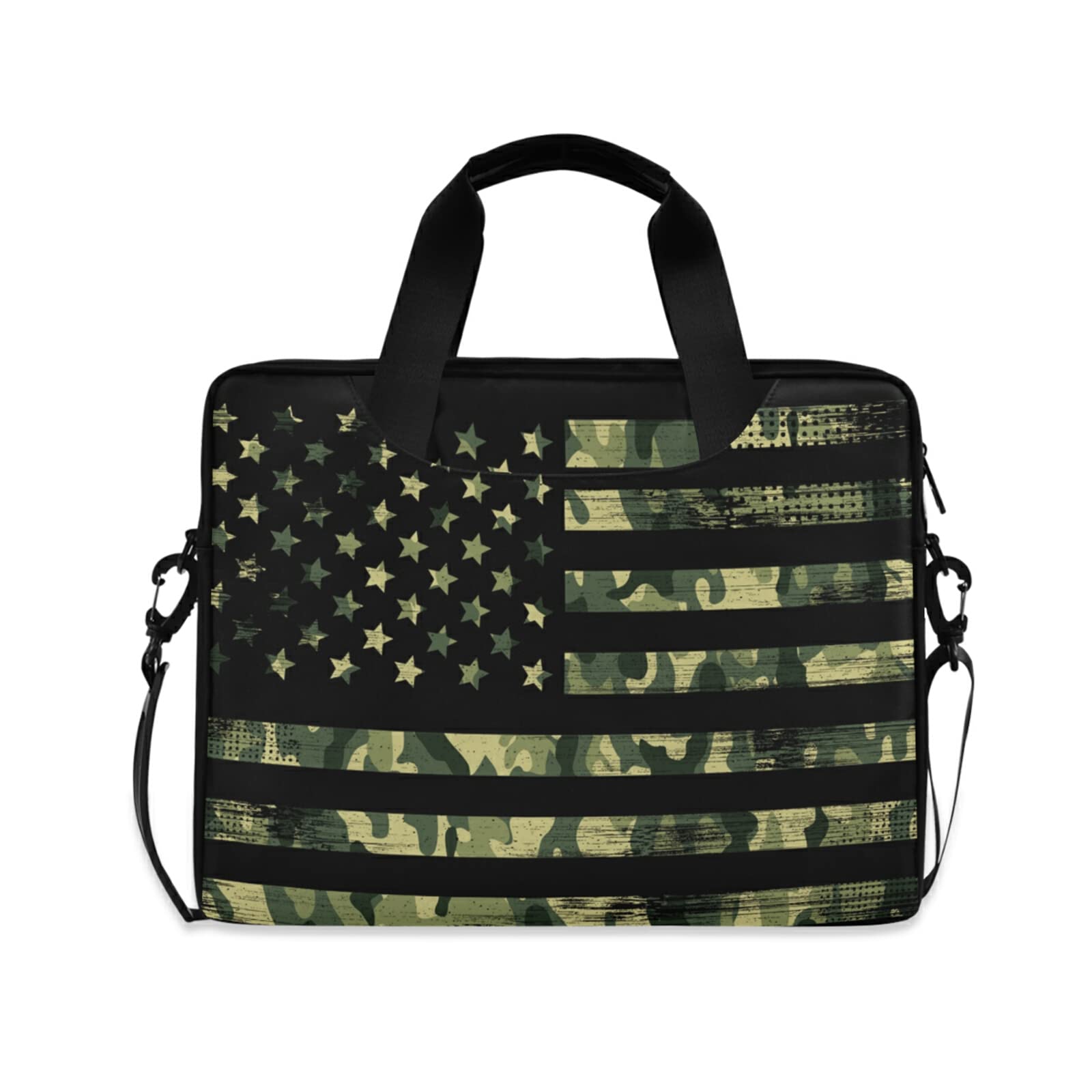 Camouflage Grunge American Flag Laptop Messenger Bag - 13, 14, 15.6 Inch Crossbody Briefcase with Shoulder Strap for Men & Women | Perfect for Work, Travel & School