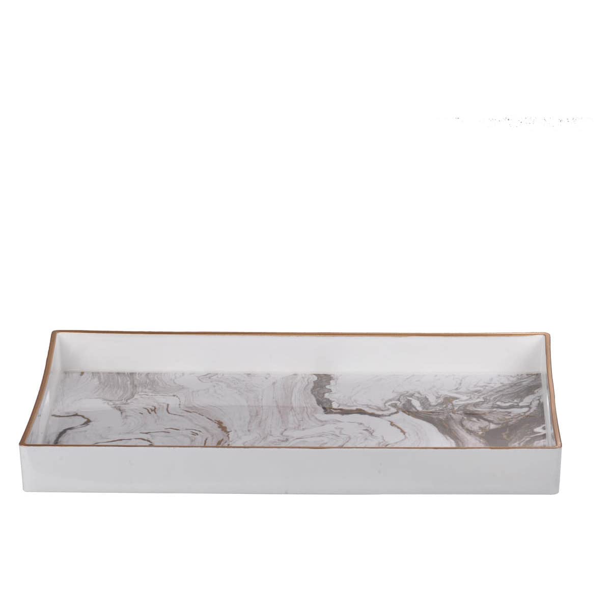 A&B Home Decorative Marble Pattern Plastic Serving Tray with Handles - Set of 2 Large White Trays for Coffee Table, Ottoman, Couch & Perfume Display | Perfect for Living Room, Bedroom & Bathroom Organization