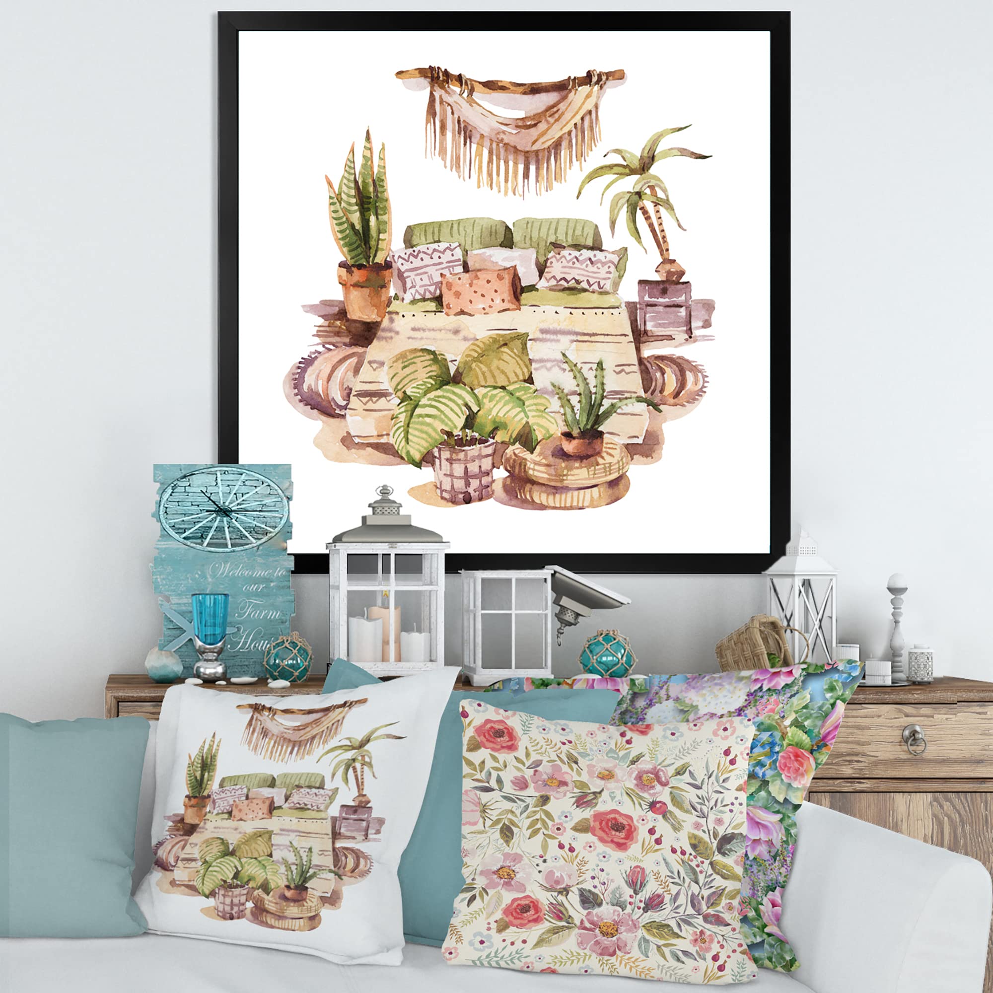 DesignQ Indoor House Plants Urban Jungle IV Traditional Framed Wall Art - Botanical Home Decor for Living Room, Bedroom & Office
