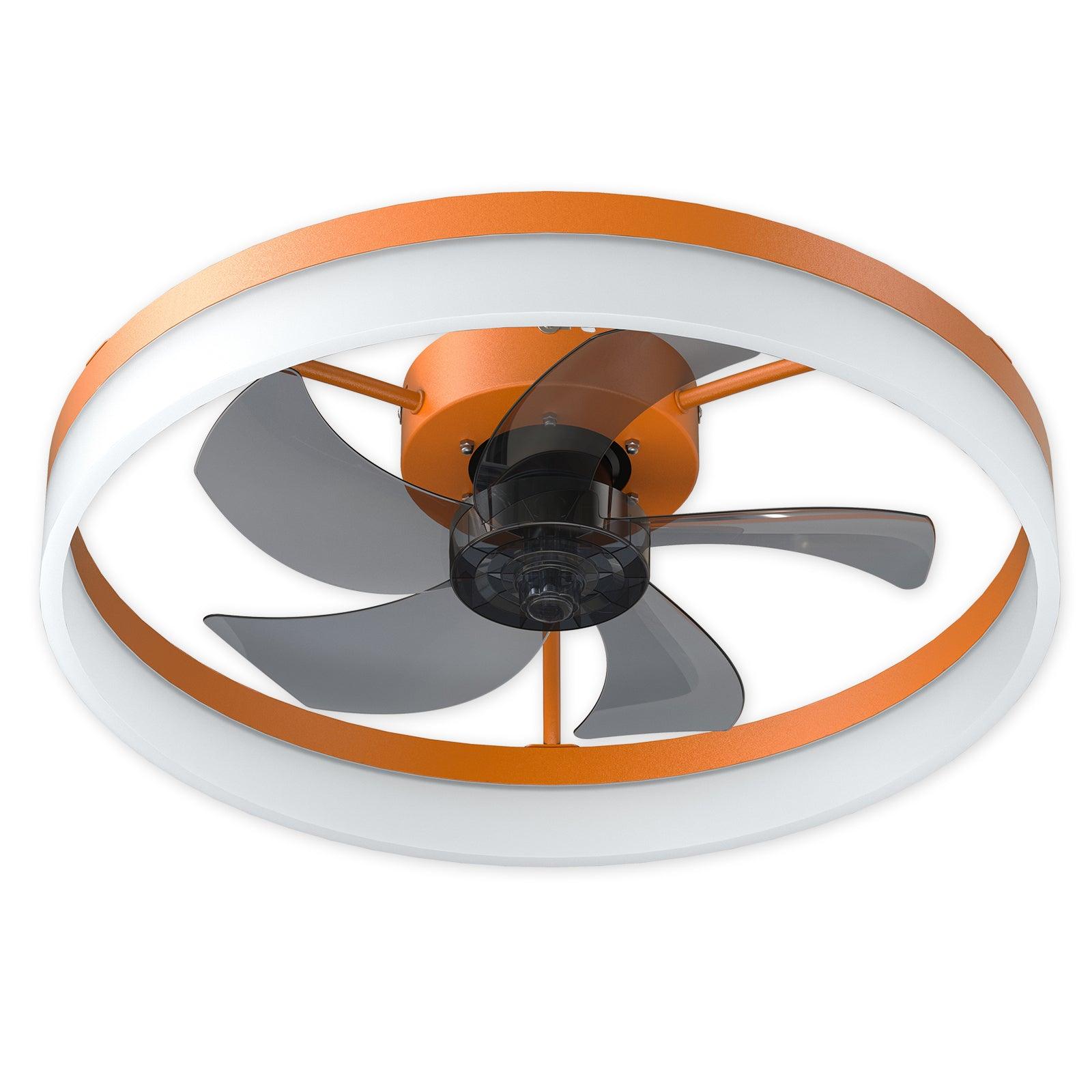 Modern Ceiling Fan with Dimmable LED Lights - Ultra Thin Design, Easy Embedded Installation (Orange) - Perfect for Living Room, Bedroom, and Home Office Cooling & Lighting