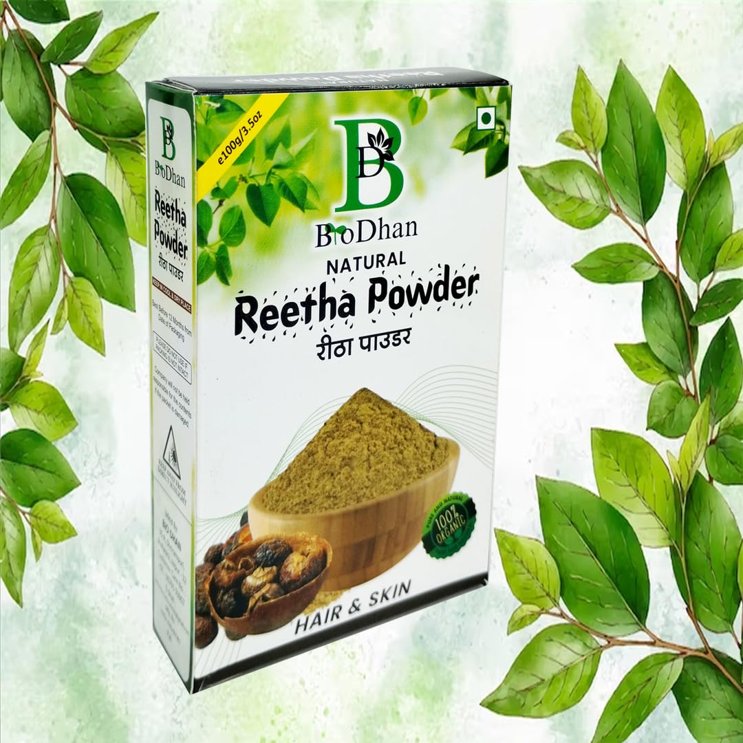 Organic Reetha Powder for Face, Skin & Hair Care - 100% Natural BioDhan Herbal Reetha Powder | Gentle Cleanser for Acne, Dandruff & Glowing Skin | Perfect for DIY Shampoo, Face Mask & Hair Treatment