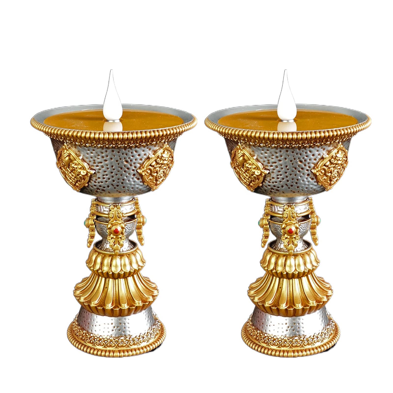2 Pcs Tibetan LED Candle Butter Lamp - Smokeless Flameless Buddhist Electronic Candles with USB Power - Perfect for Home Decor, Meditation & Spiritual Ceremonies