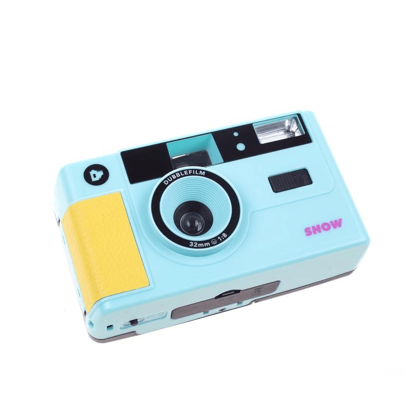 Dubblefilm SHOW 35mm Film Camera in Turquoise with Flash, Case & Strap - Vintage Style Point & Shoot Camera for Travel, Street Photography & Creative Shooting