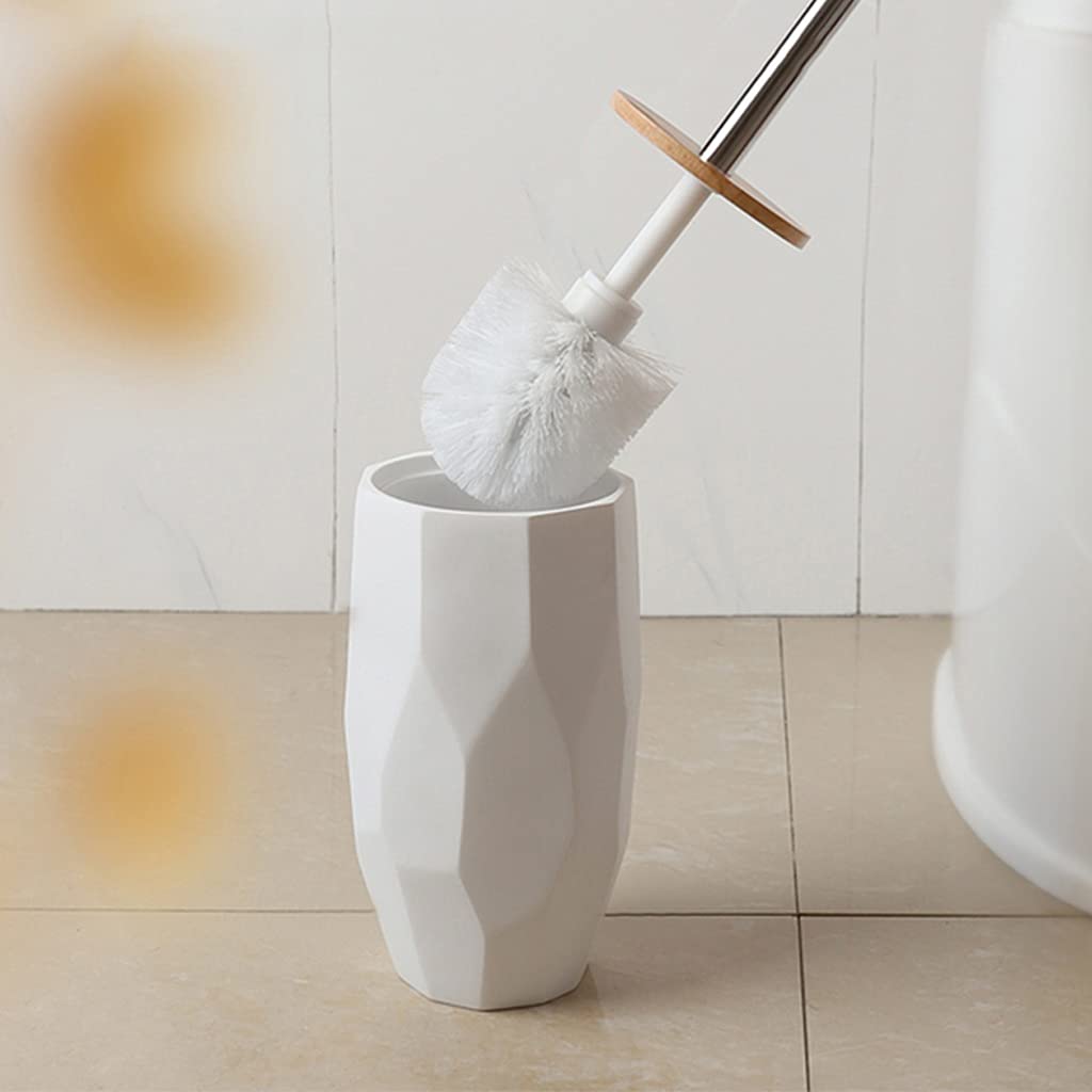 TOMYEUS Toilet Brush and Holder Set - 360° No Dead Angle Cleaning, Replaceable Brush Heads, Floor-Standing Design with Cover - Perfect for Bathroom, Toilet Deep Cleaning (White)
