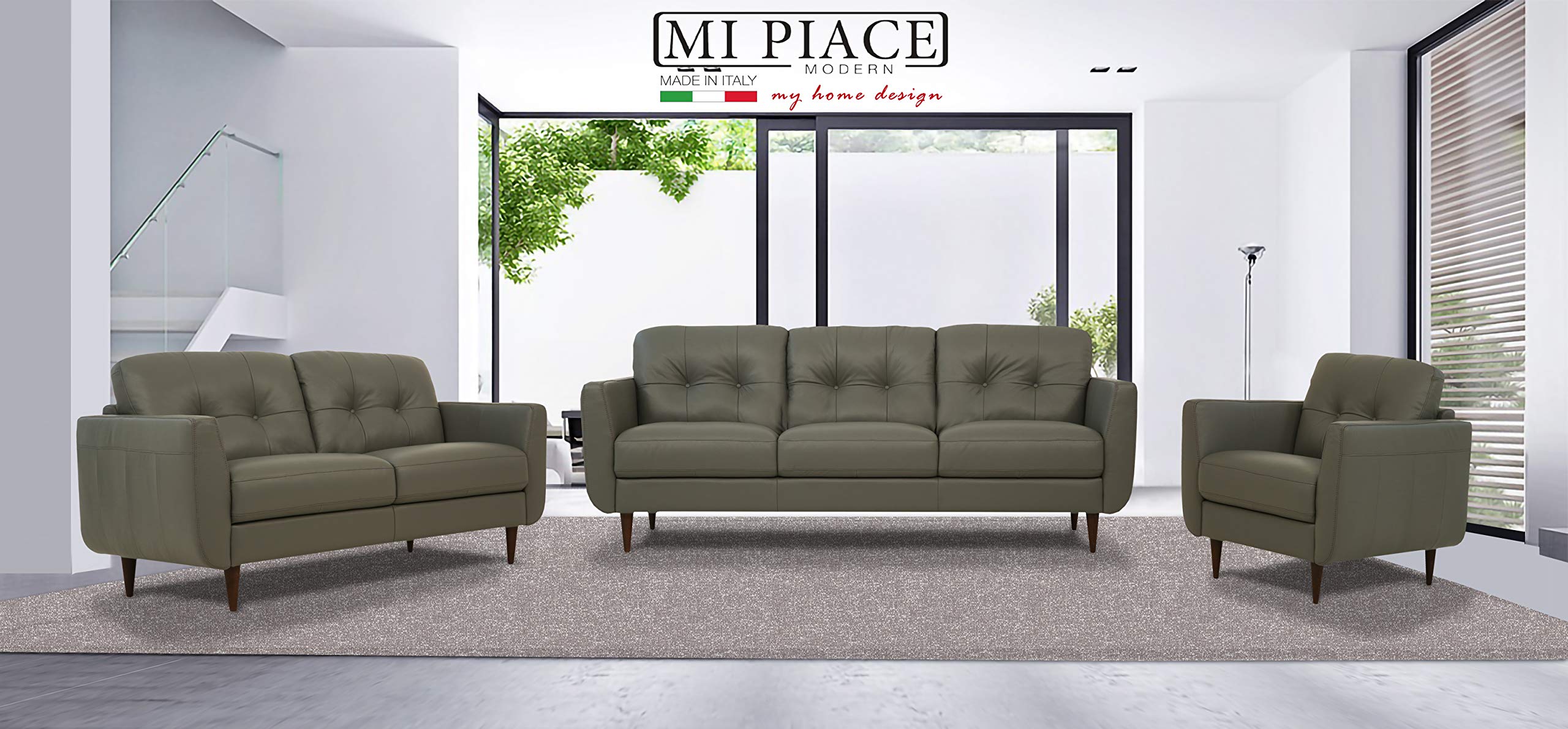Acme Radwan Tufted Leather Accent Chair in Pesto Green - Modern Living Room Furniture for Home Office & Lounge Decor