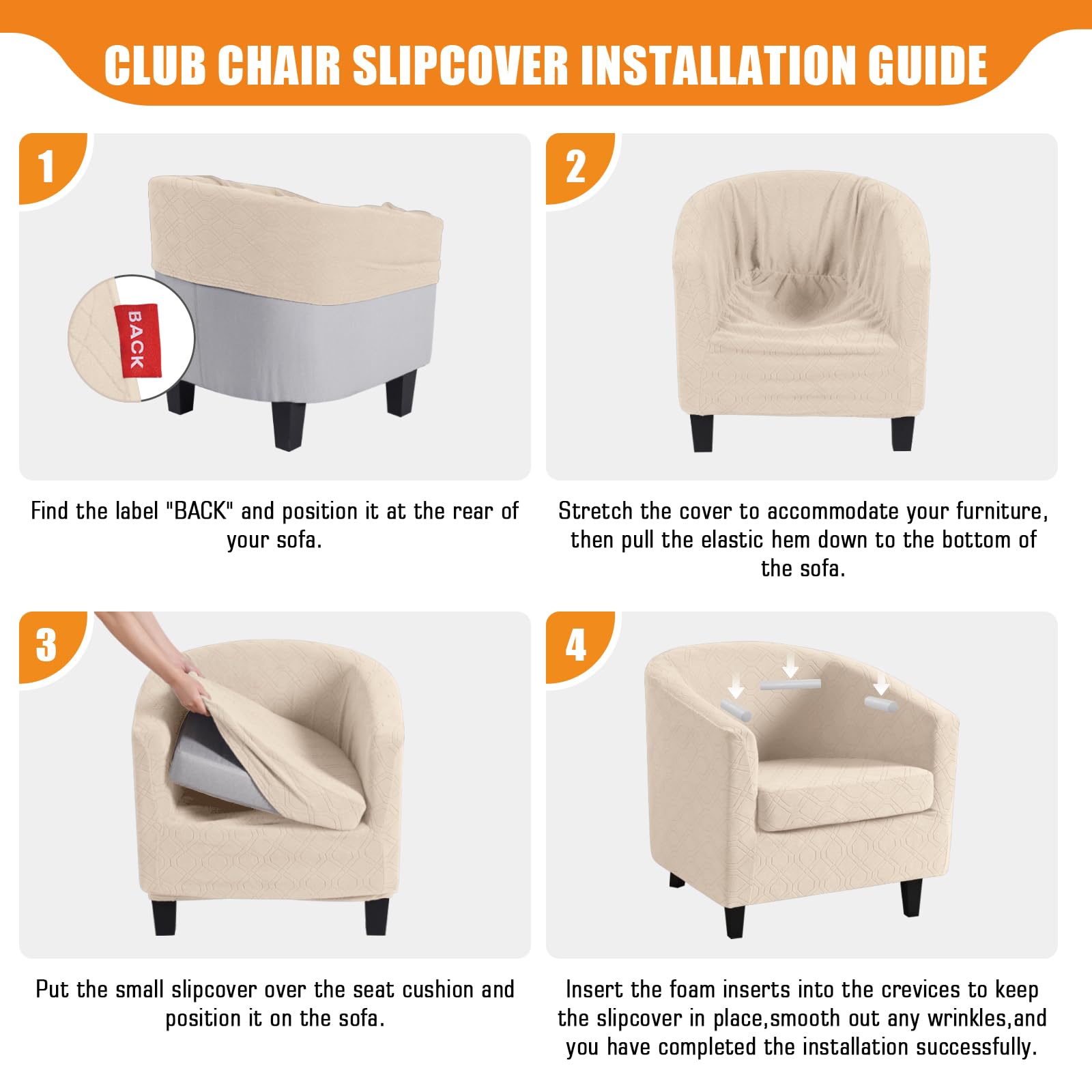 VANSOFY 2-Piece Jacquard Stretch Slipcover for Club Chairs & Barrel Chairs - Soft Furniture Protector Cover (Cream) - Perfect for Living Room, Office, and Lounge Decor