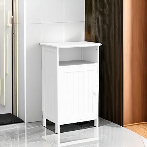 Safeplus Small Floor Storage Cabinet with Drawer & Door - White Bathroom Organizer for Toiletries, Towels & Cleaning Supplies | Perfect for Bathroom, Laundry Room & Small Space Organization
