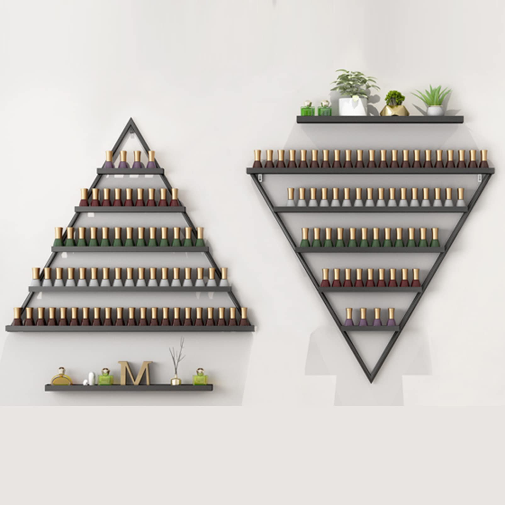 Wall Mounted Nail Polish Rack & Perfume Organizer - Triangle Metal Holder for Essential Oils, Cosmetics & Spice Storage - Perfect for Home Salon, Spa & Business Display (White) - Organize Beauty Products & Small Bottles in Style