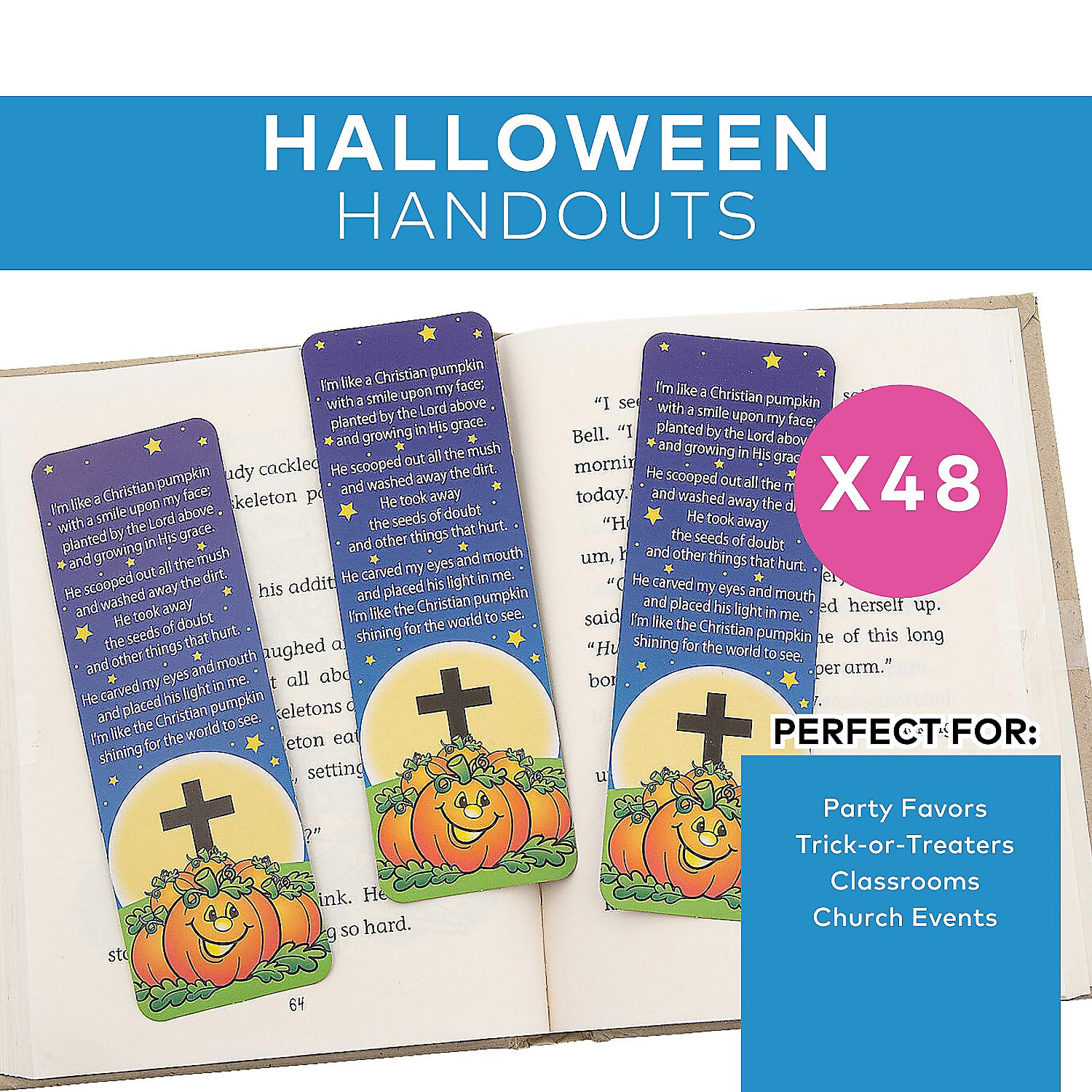 Bulk Set of 48 Pumpkin Prayer Bookmarks - Christian Halloween Bible Study Supplies for Church Groups, Sunday School & Fall Bible Journaling