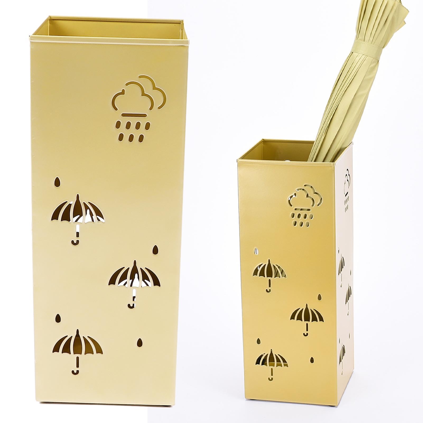Rustproof Metal Umbrella Stand Holder for Entryway, Office & Home - Gold Umbrella Organizer Bin for Wet & Dry Umbrellas | Perfect for Foyer, Porch & Mudroom Organization