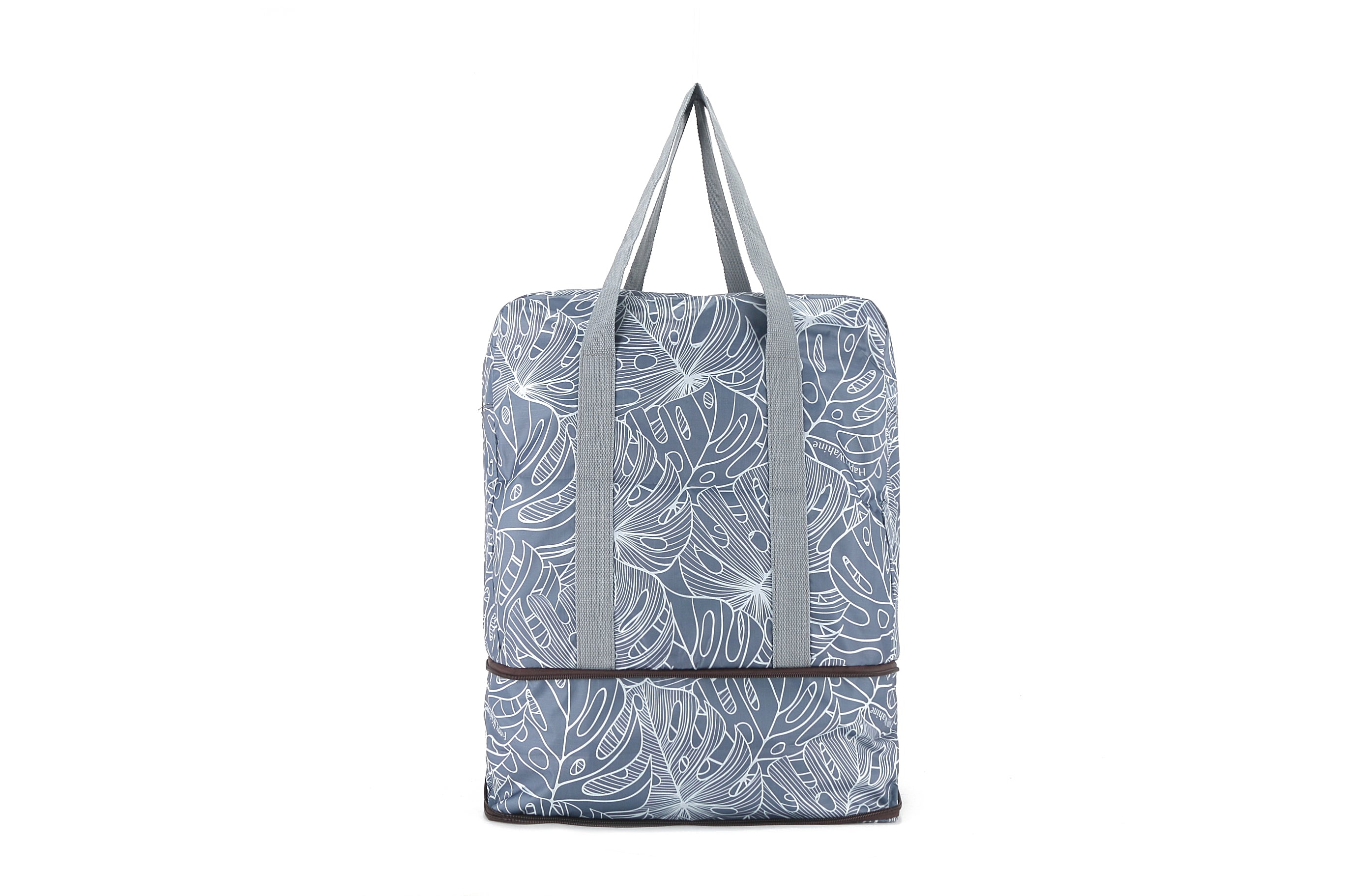 Foldable Duffle Bag for Travel & Gym - Waterproof Lightweight Carry On Luggage with Shoulder Strap - Perfect for Weekend Trips, Sports Gear & Workout Essentials (Sophie Monstera Lines Grey)
