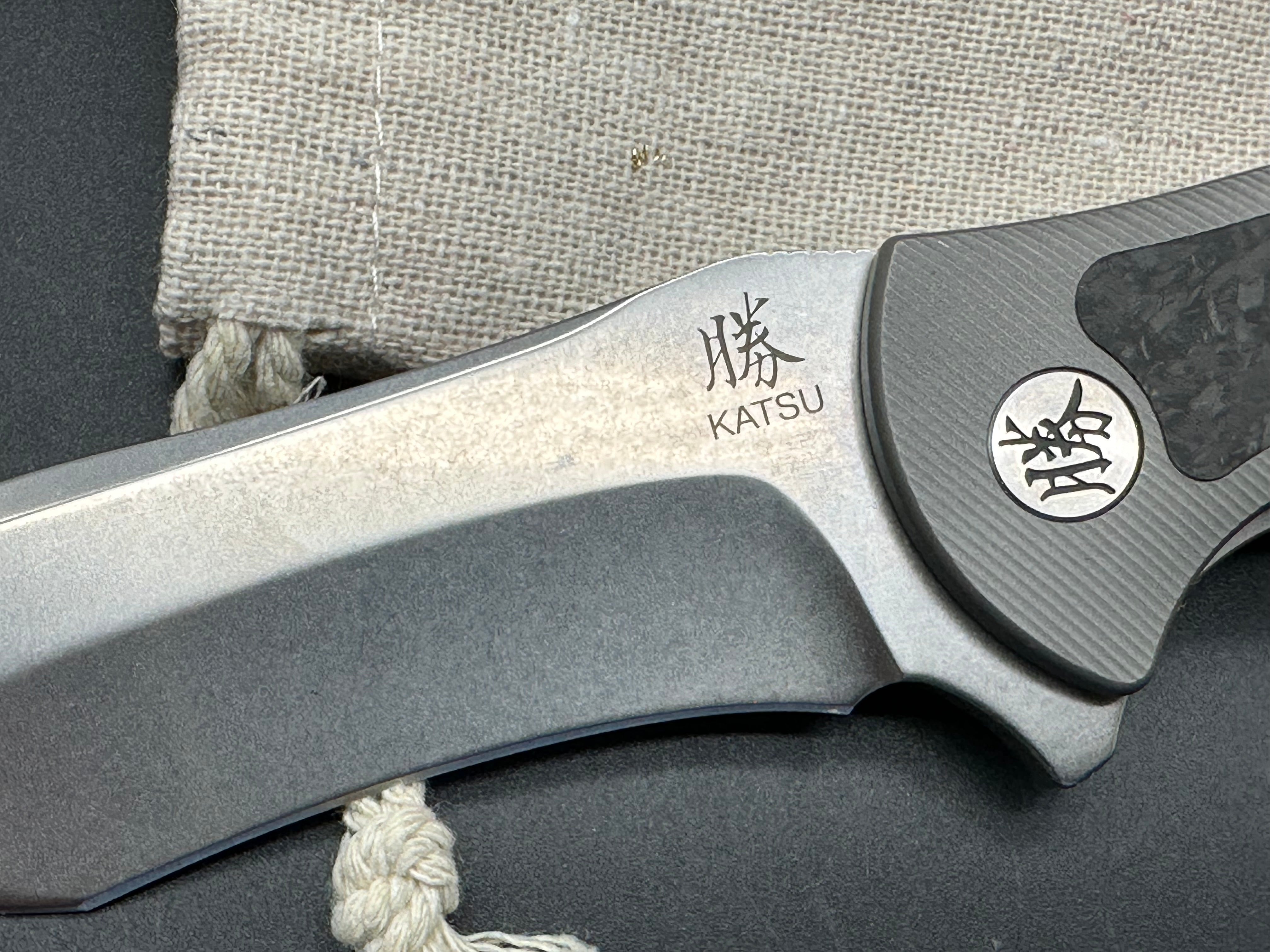 KATSU TK01 Folding Knife - CPM S35VN Steel Blade, Titanium & Carbon Fiber Handle with Leather Sheath | EDC, Outdoor Survival, Camping & Hunting Gear