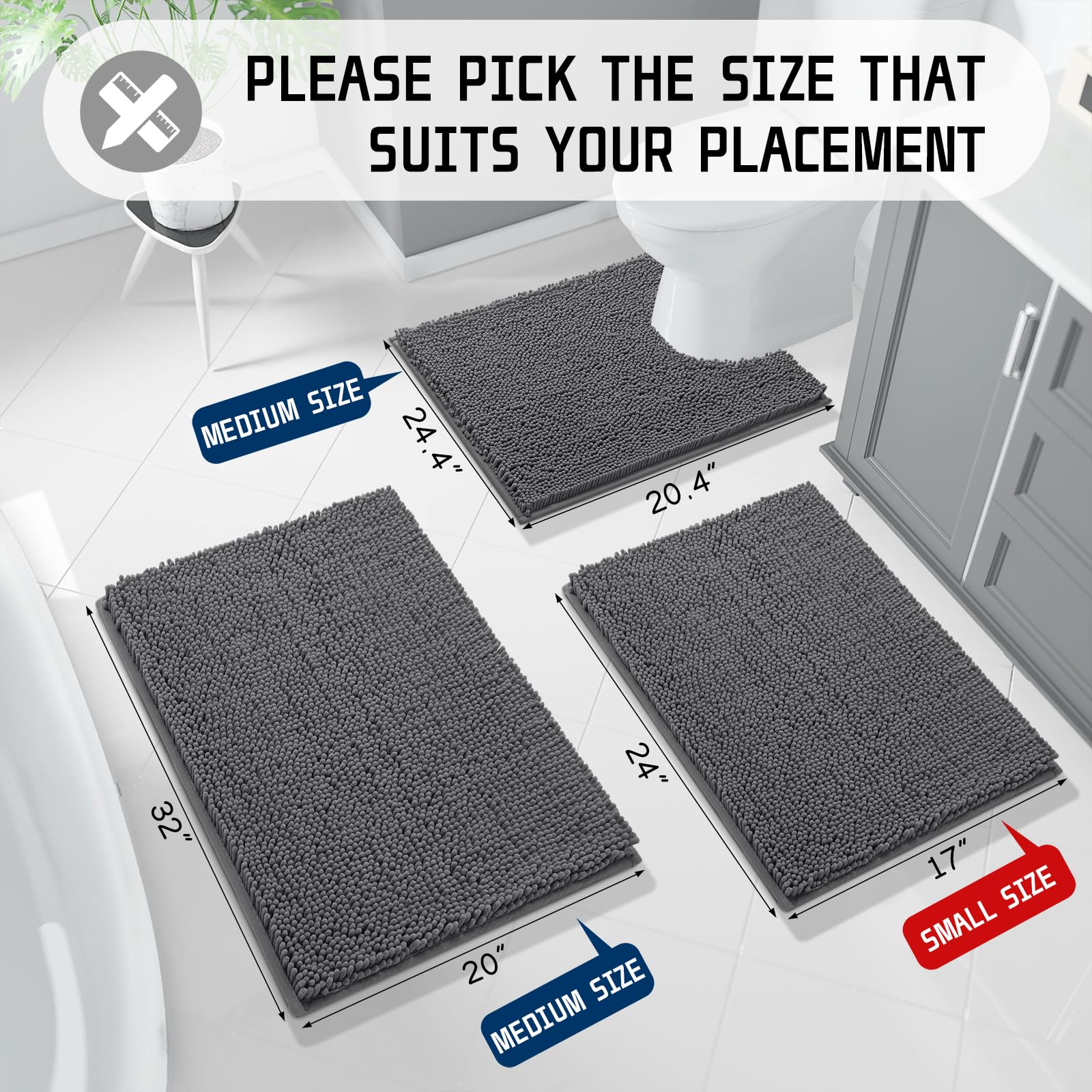 Luxury Chenille Shaggy Bathroom Rug Mat - 32
