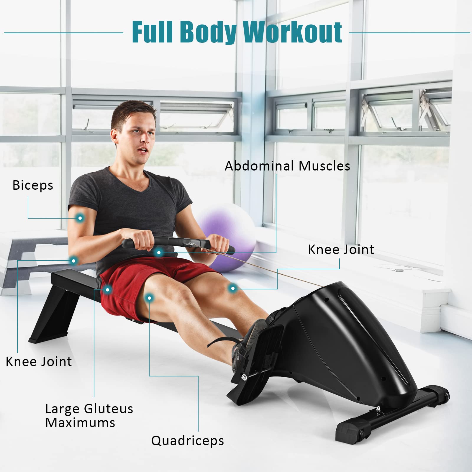 Goplus Magnetic Rowing Machine Foldable Exercise Rower - 10-Level Adjustable Resistance, LCD Monitor & Transport Wheels for Full Body Workout at Home | Perfect for Small Spaces & Home Gym Fitness Training