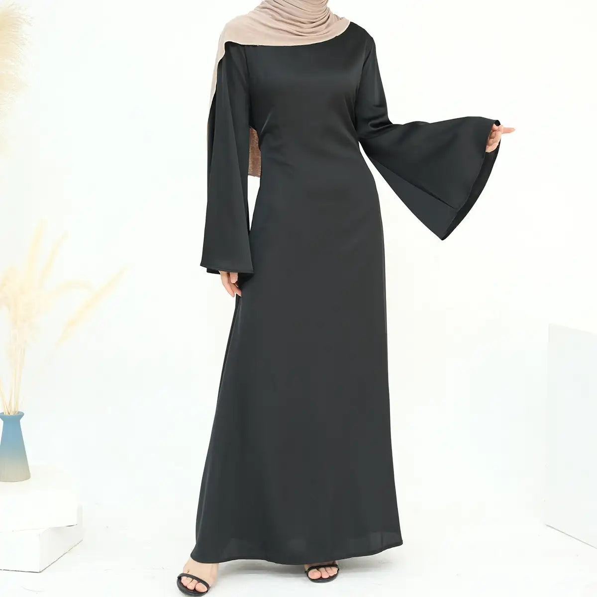 Adjustable Belt Satin Abaya Dress for Women - Modest Islamic Prayer Dress with Comfortable Fit - Perfect for Eid, Ramadan, and Special Occasions