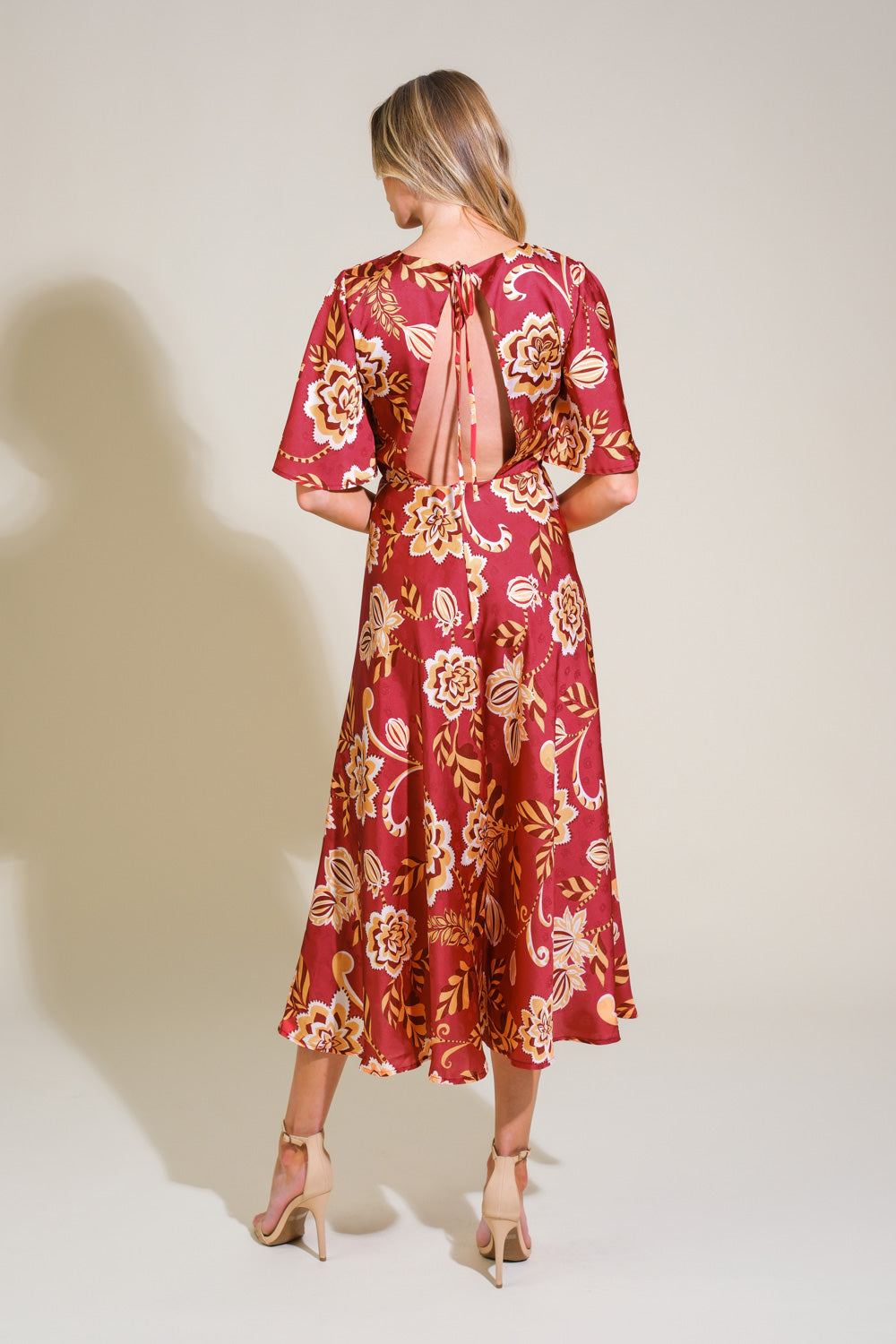 Elegant Cabernet Rose Burgundy Midi Dress for Women - Perfect for Weddings, Parties & Special Occasions