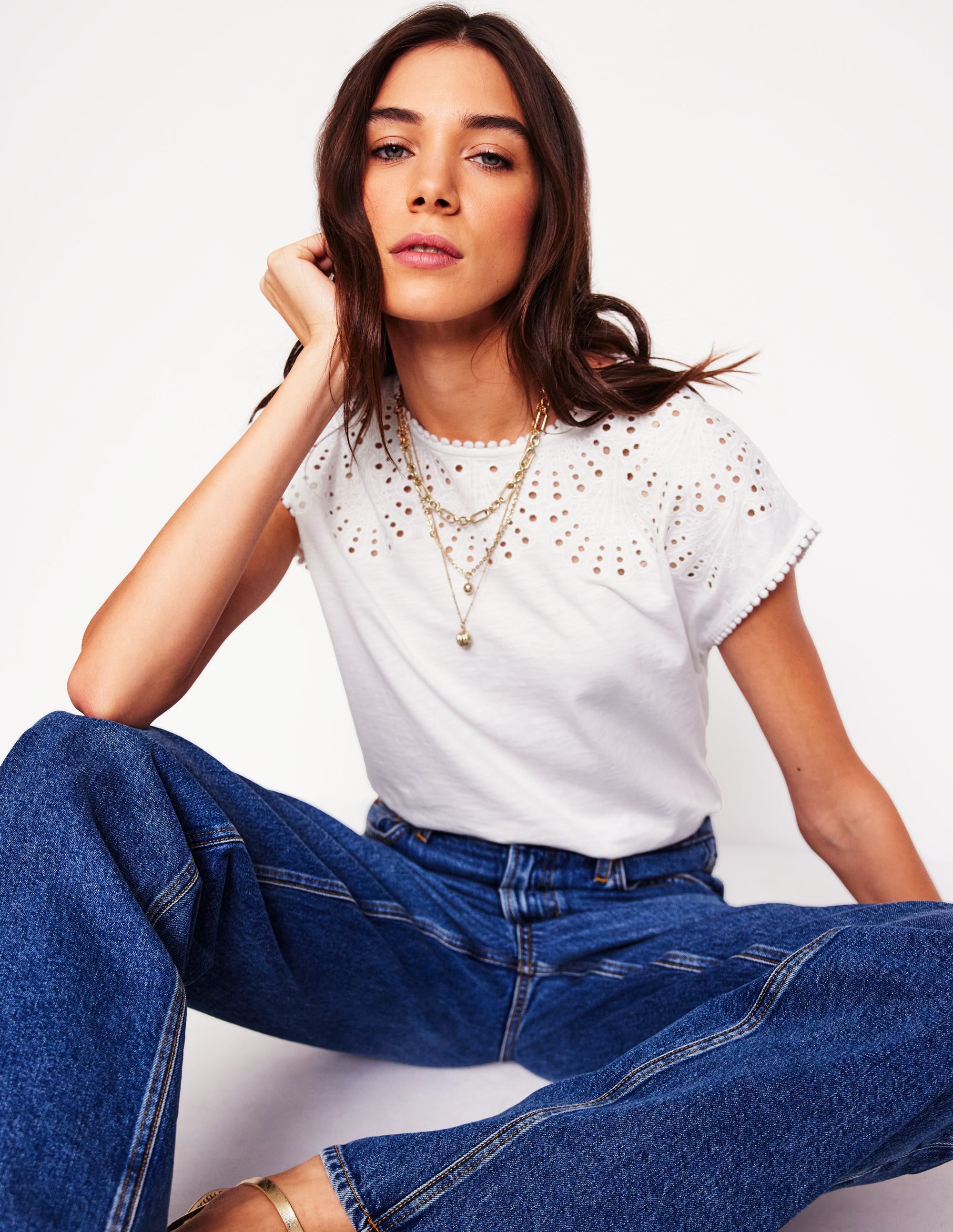 Anya Embroidered T-Shirt for Women - Soft Cotton White Tee - Perfect for Casual Wear, Outfits & Everyday Fashion