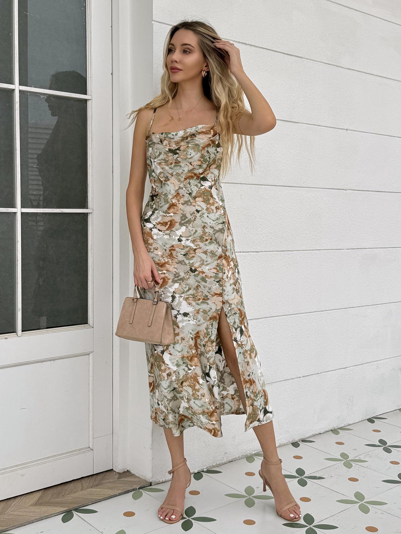 Elegant Spaghetti Strap Satin Slip Dress for Women - Wedding Guest, Cocktail, Formal Evening Party Midi Dress | Perfect for Bridal Showers, Date Nights & Special Occasions