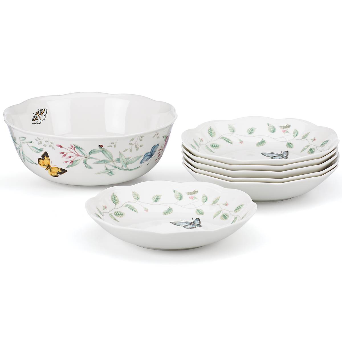 Butterfly Meadow 7-Piece Bowl Set - Colorful Ceramic Mixing & Serving Bowls for Kitchen, Dining & Party Use