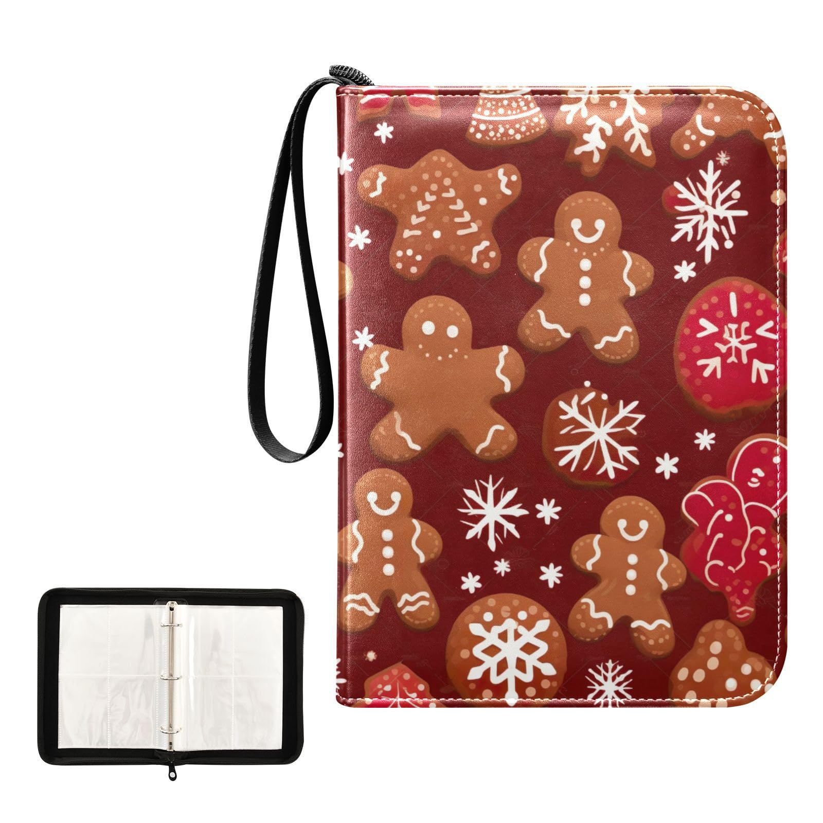 Gingerbread Christmas Card Binder - 4 Pocket Trading Card Holder Book with 50 Sleeves, Holds 400 Cards | 3-Ring Collector Album for Sports & Game Cards | Perfect for Holiday Gifts & Card Trading Events
