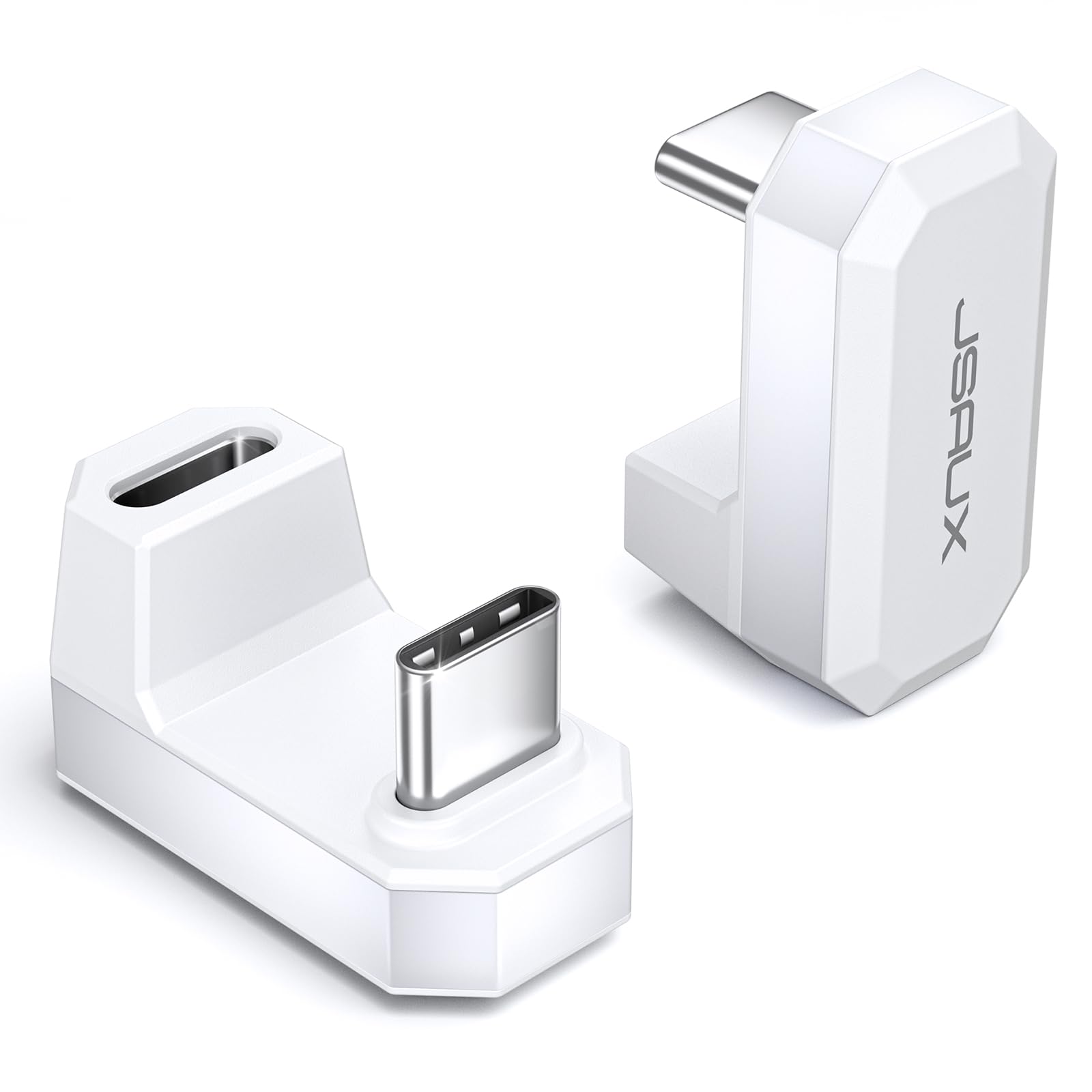 JSAUX 180° USB-C Adapter 2 Pack - 100W PD for ROG Ally, Steam Deck, Switch & More - White