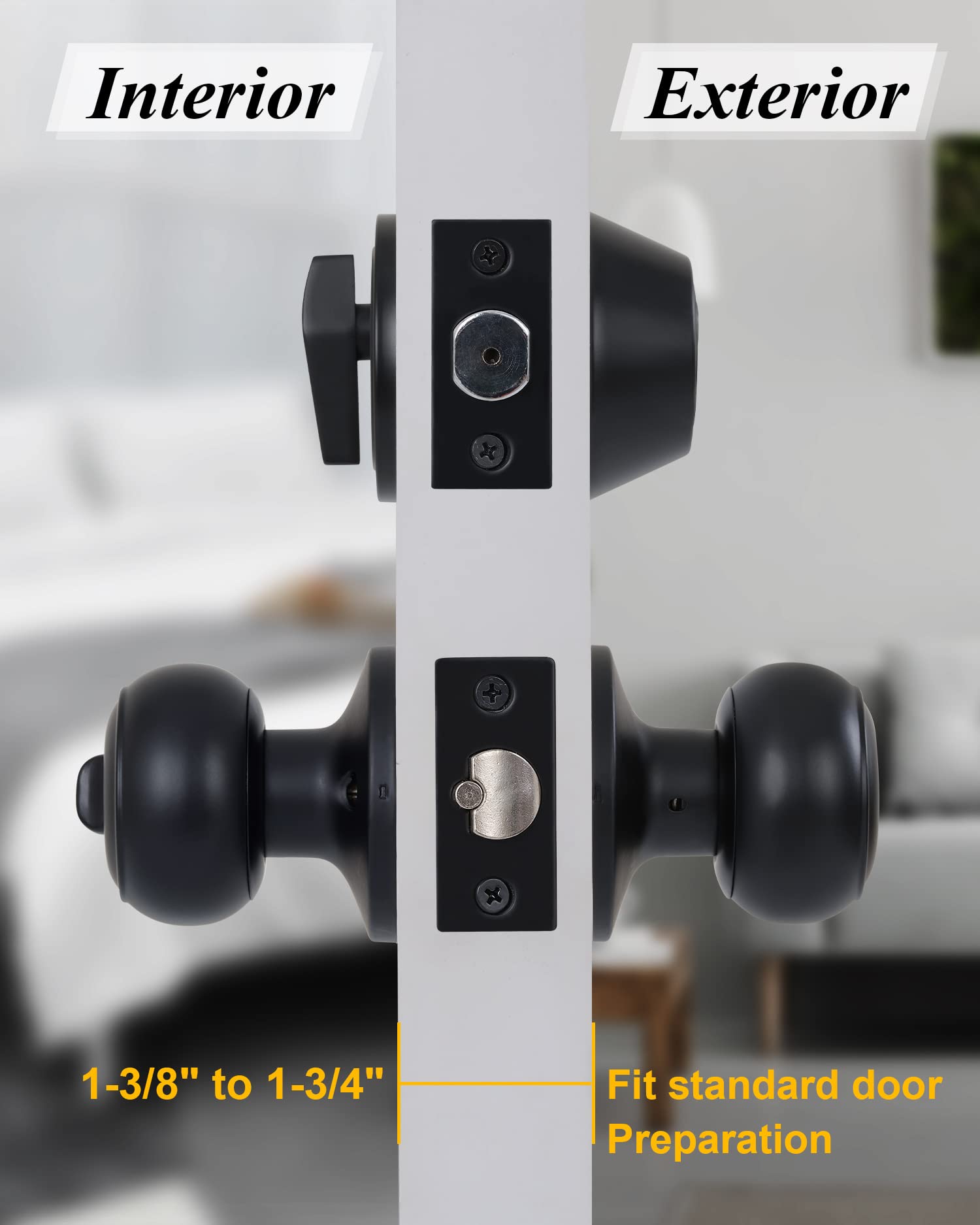 Lanwandeng Matte Black Entry Door Knob and Deadbolt Lock Set - All Keyed Alike for Front Door Security | Classic Flat Ball Design for Home, Office & Apartment Use