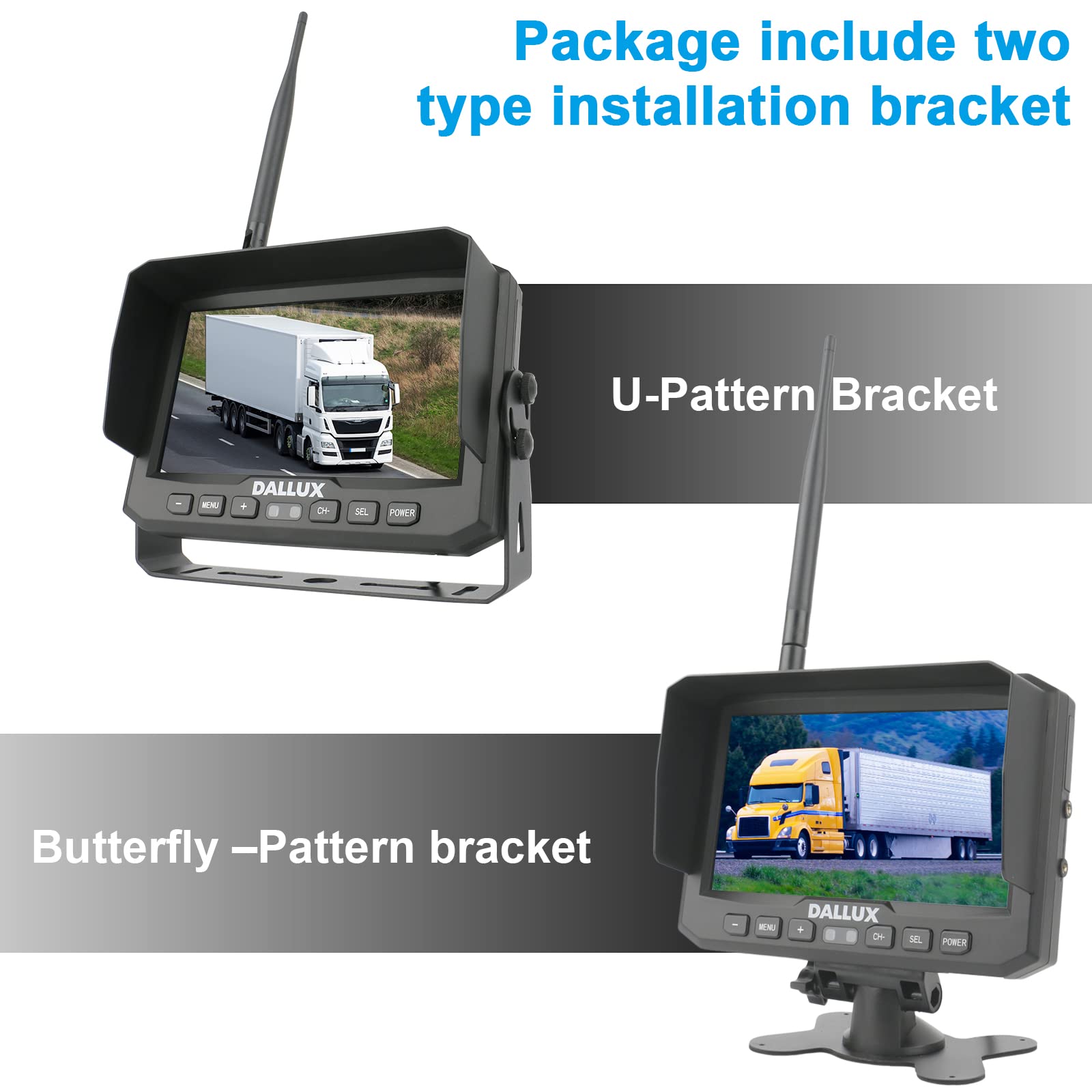 DALLUX 7 Inch Digital Wireless Backup Camera System with 1080P HD Monitor - IP69K Waterproof Rear/Front View Camera for Trucks, Trailers, RVs, Buses, Vans & Heavy Vehicles - Perfect for Safe Reversing, Parking & Blind Spot Monitoring