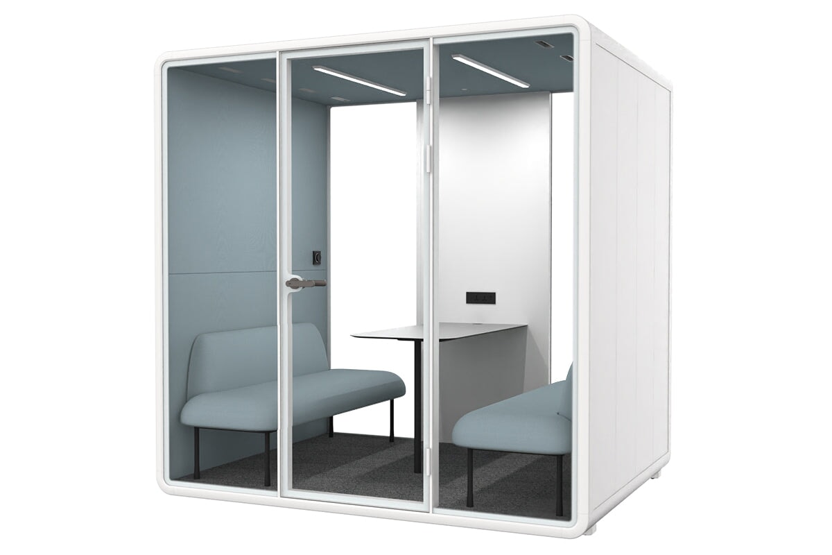 Nest 4 Person Meeting Booth with Echo Panel & Fabric - Soundproof Office Pod for Team Collaboration & Private Calls