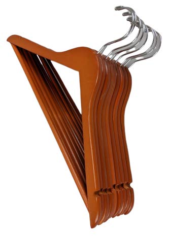 Premium Wooden Suit Closet Hangers with Bar - Set of 50 Cherry Finish Hangers for Jackets, Dresses & Coats - Space Saving Wardrobe Organization for Home & Office