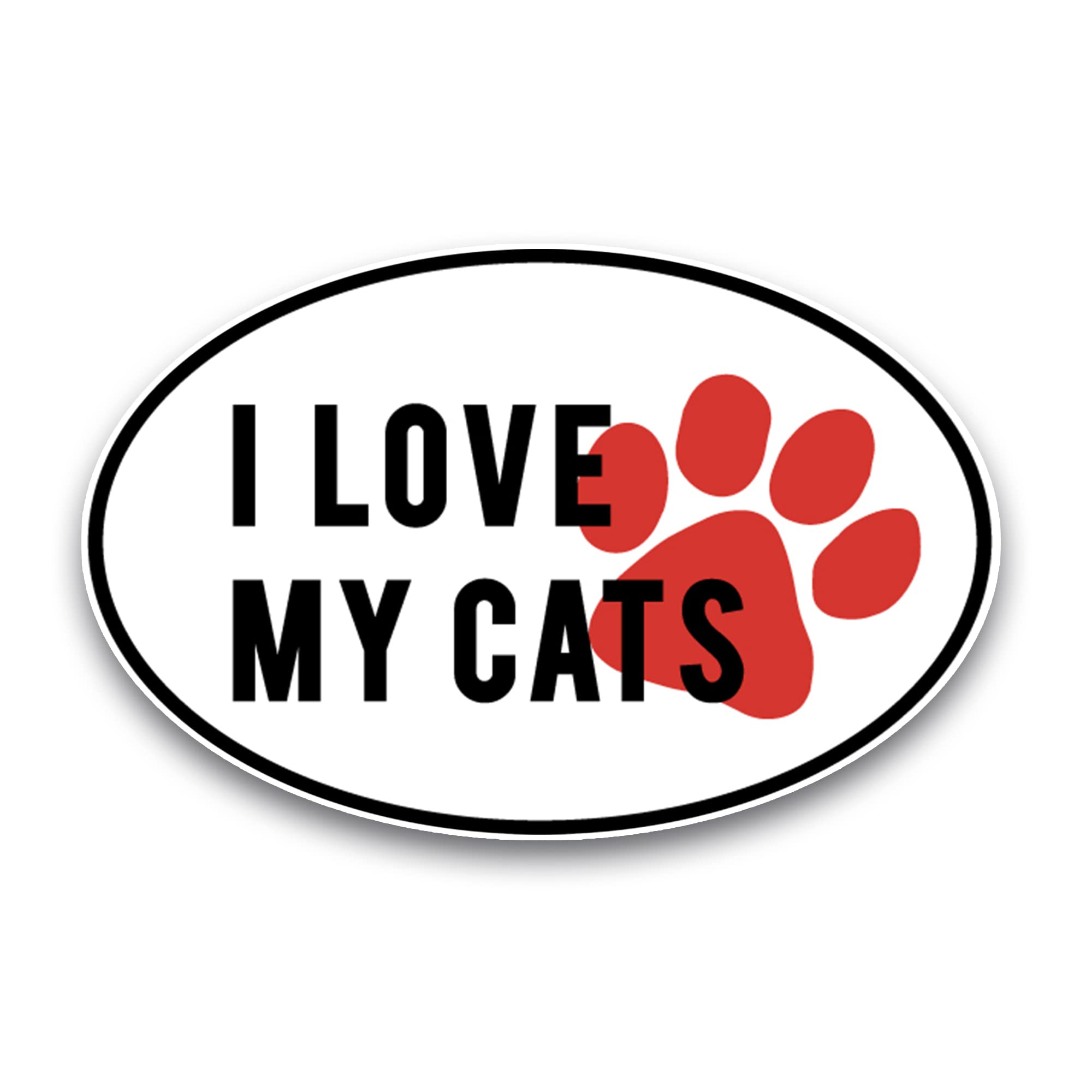 I Love My Cats Black and White Oval Car Magnet with Red Paw Print - 4x6 Inch Heavy Duty Automotive Magnet for Car, Truck, SUV - Perfect for Pet Lovers & Vehicle Decoration