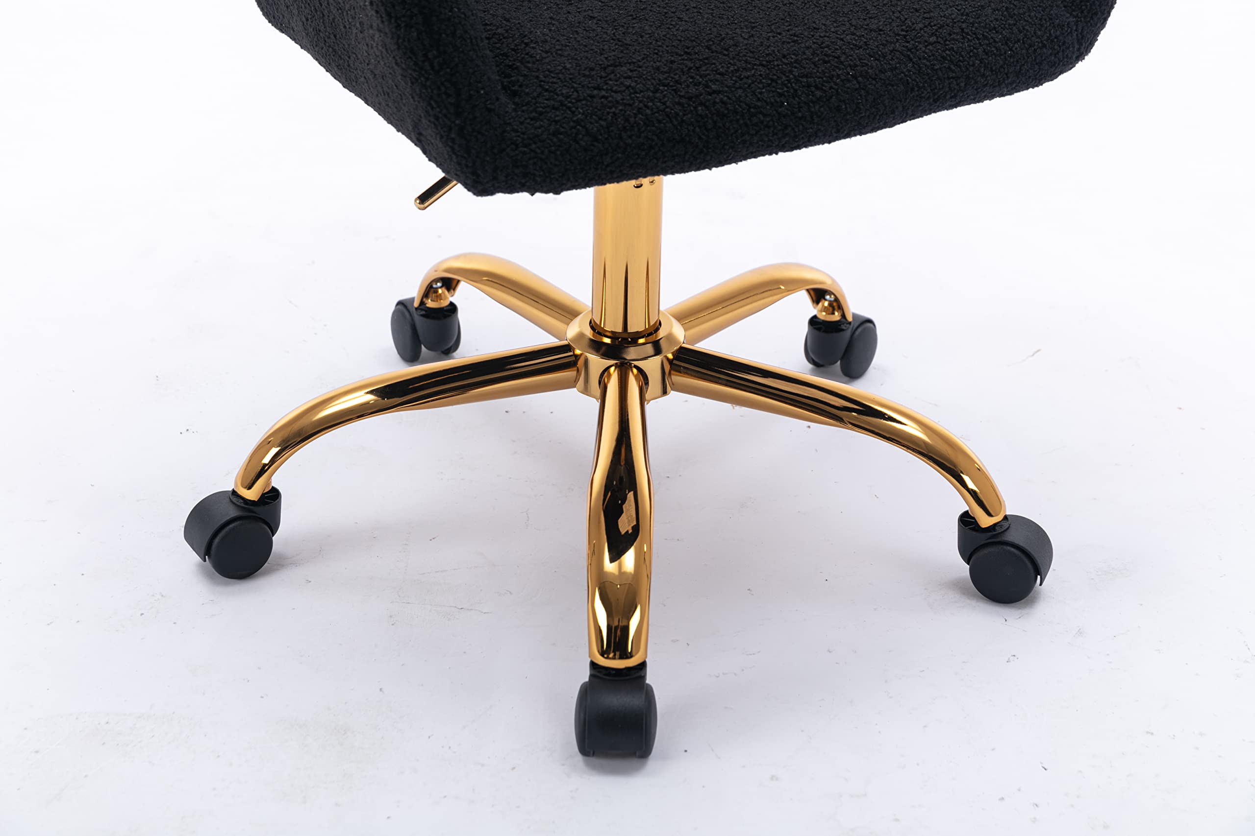 Black Vanity Desk Chair - Small Adjustable Swivel Chair with Golden Metal Legs for Bedroom, Makeup, Living Room, Home Office & Dressing Table - Modern Accent Chair for Women & Girls