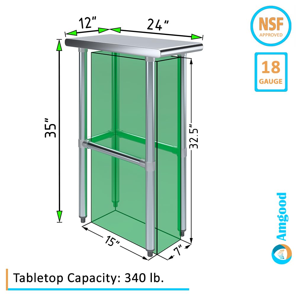 AmGood Stainless Steel Work Table with Open Base - 12