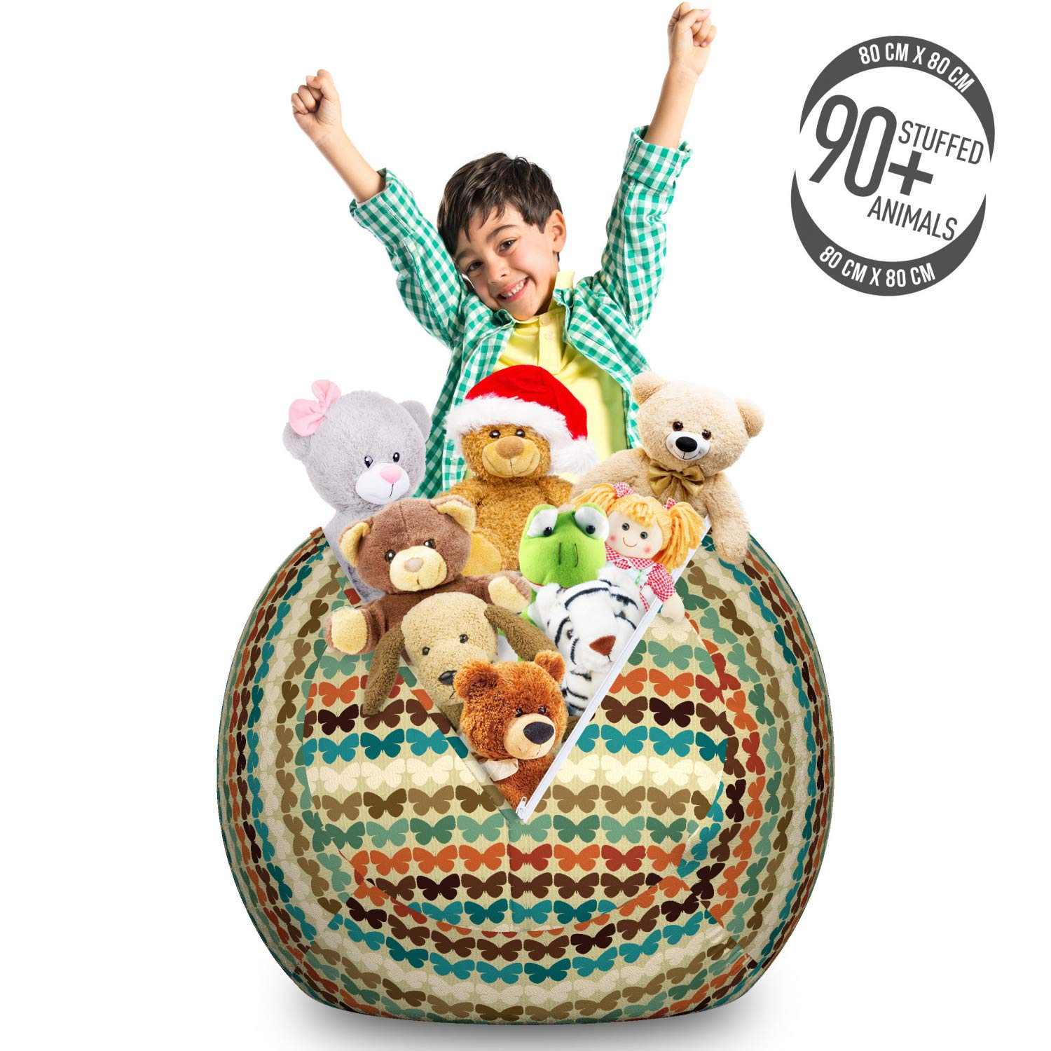 Ambesonne Butterfly Storage Toy Bag Chair - Retro Style Pattern with Butterfly Silhouettes, Large Washable Stuffed Animal Organizer | Kids Room Decor, Nursery Storage, Playroom Organization
