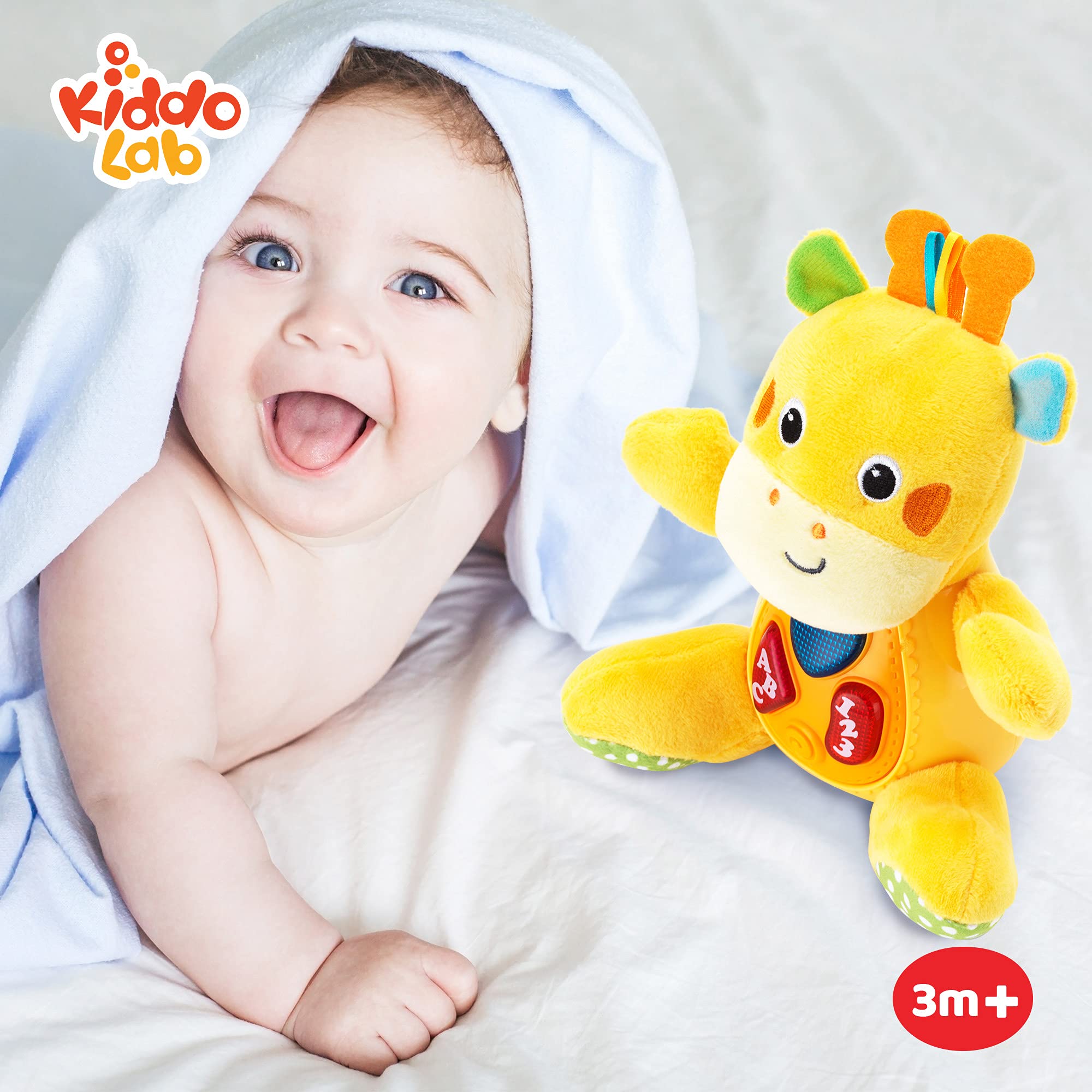 KiddoLab Sing 'N Learn with Me Plush Giraffe - Interactive Musical Stuffed Animal Toy with 3 Light-Up Buttons, 4 Nursery Rhymes & Sound Effects - Soft Educational Toy for Babies & Toddlers - Perfect for Playtime, Bedtime & Early Learning Development