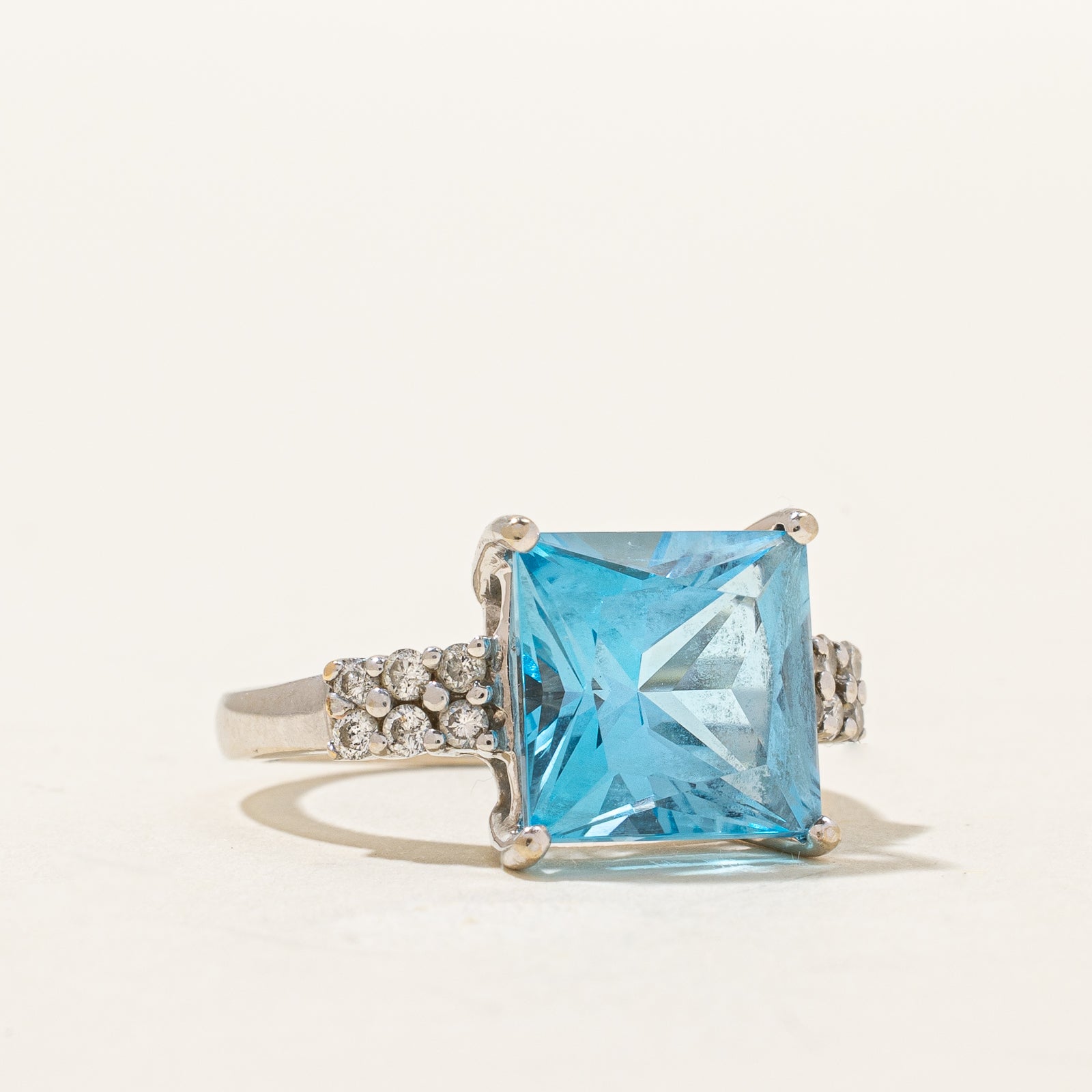 Blue Topaz and Diamond Cocktail Ring - 6.00ct Gemstone with 0.24ctw Diamonds - Size 6 - Elegant Jewelry for Parties, Weddings & Special Occasions