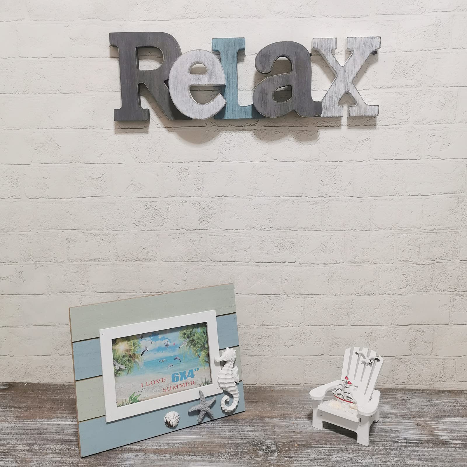K KILIPES Rustic Wood Relax Sign - Freestanding Wall Hanging & Table Top Decor with Teal Cutout Letters for Shelf, Mantel, Fireplace - Perfect for Living Room, Bedroom & Office Relaxation Decor