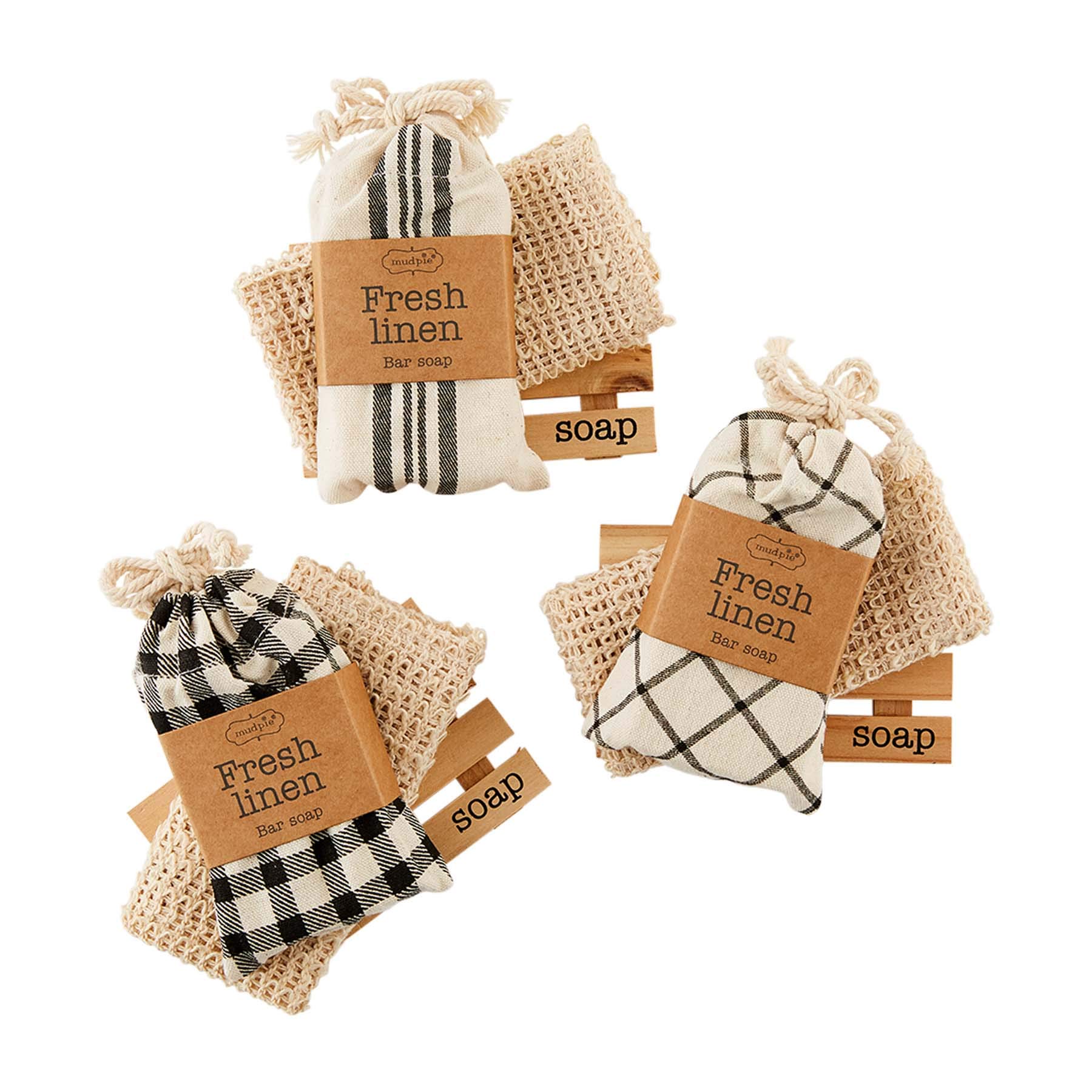 Mud Pie Soap Dish and Washcloth Set with Buffalo Design - Ceramic Soap Holder and Absorbent Cotton Cloth for Bathroom, Kitchen Sink, and Guest Room Decor