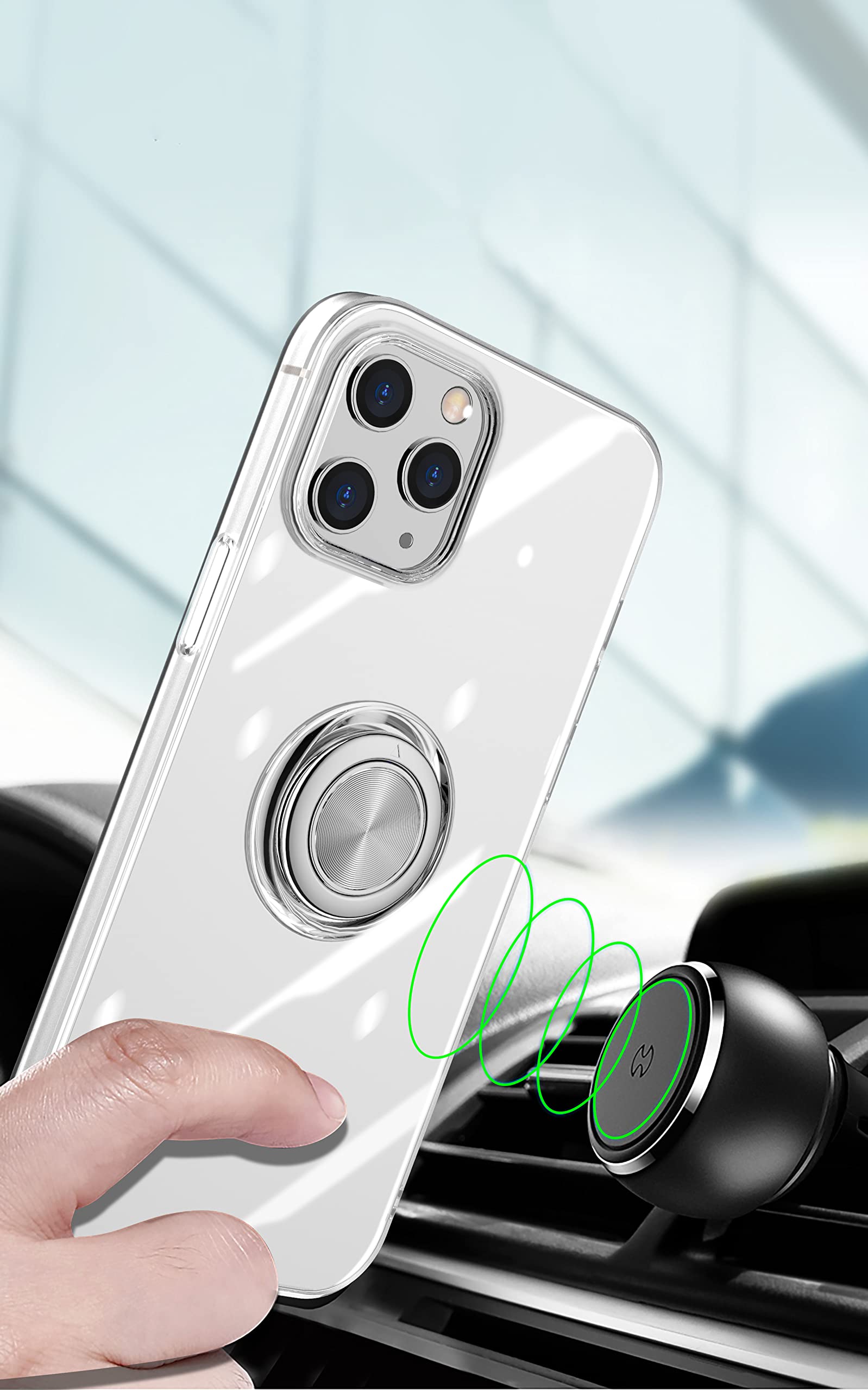 SORAKA iPhone 11 Pro Max Case with Ring Holder - Slim Fit Soft TPU Clear Phone Cover with Metal Plate for Magnetic Car Mount | Perfect for Driving, Travel & Everyday Protection