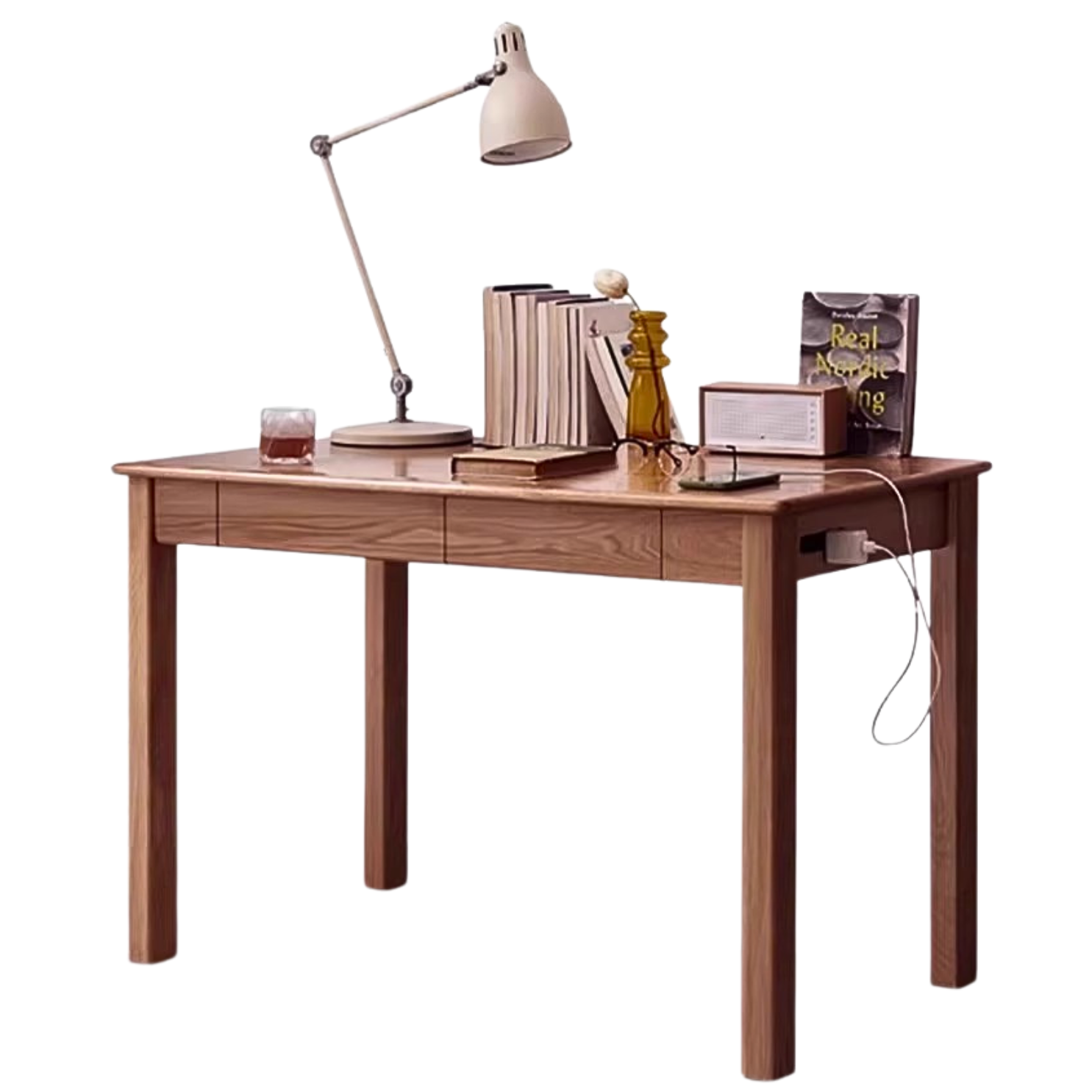 Premium Solid Oak & Ash Wood USB Office Desk - Modern Home & Workspace Furniture for Productivity & Organization | Perfect for Remote Work, Study & Office Setup