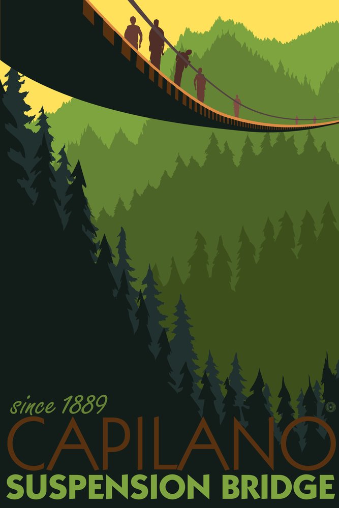 Vancouver British Columbia Capilano Suspension Bridge 23671 - 24x36 Signed Art Print Wall Decor Poster | Landscape Photography for Living Room, Office & Home Decoration