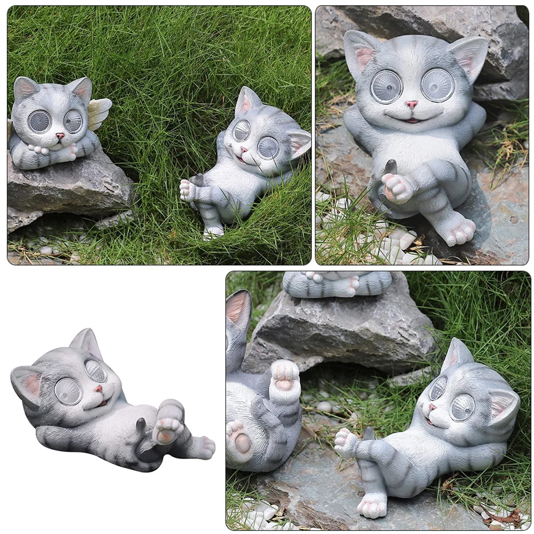 Solar Powered Frog Garden Statue with Glowing Eyes - Waterproof Resin Outdoor Decor for Patio, Lawn & Yard | Perfect for Garden Accents, Pond Decor & Nighttime Landscape Lighting (Cat Design B)