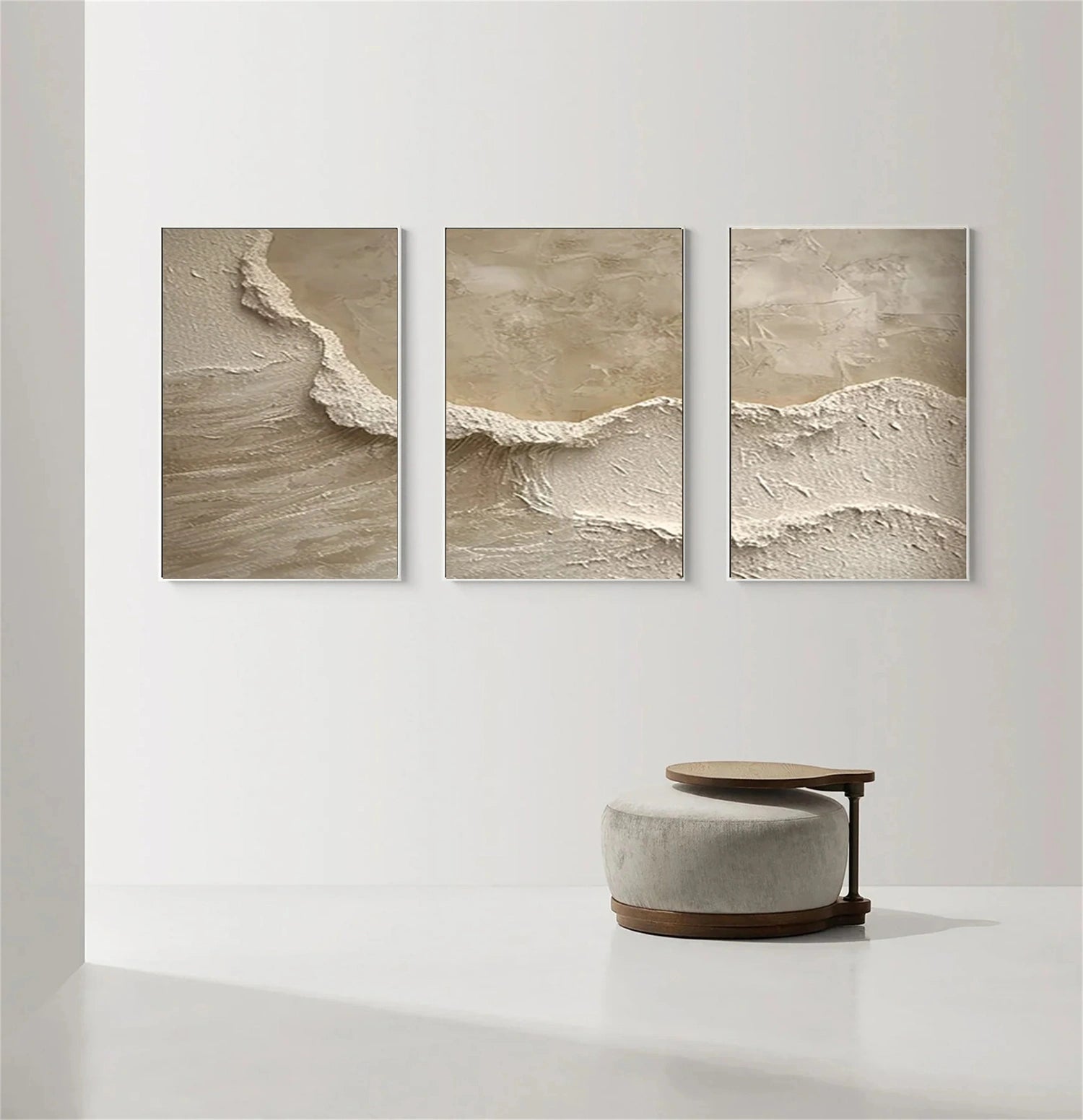 Custom Size Beige & Brown Abstract Wall Art Set of 3 - #BB099 | Modern Home Decor for Living Room, Bedroom & Office