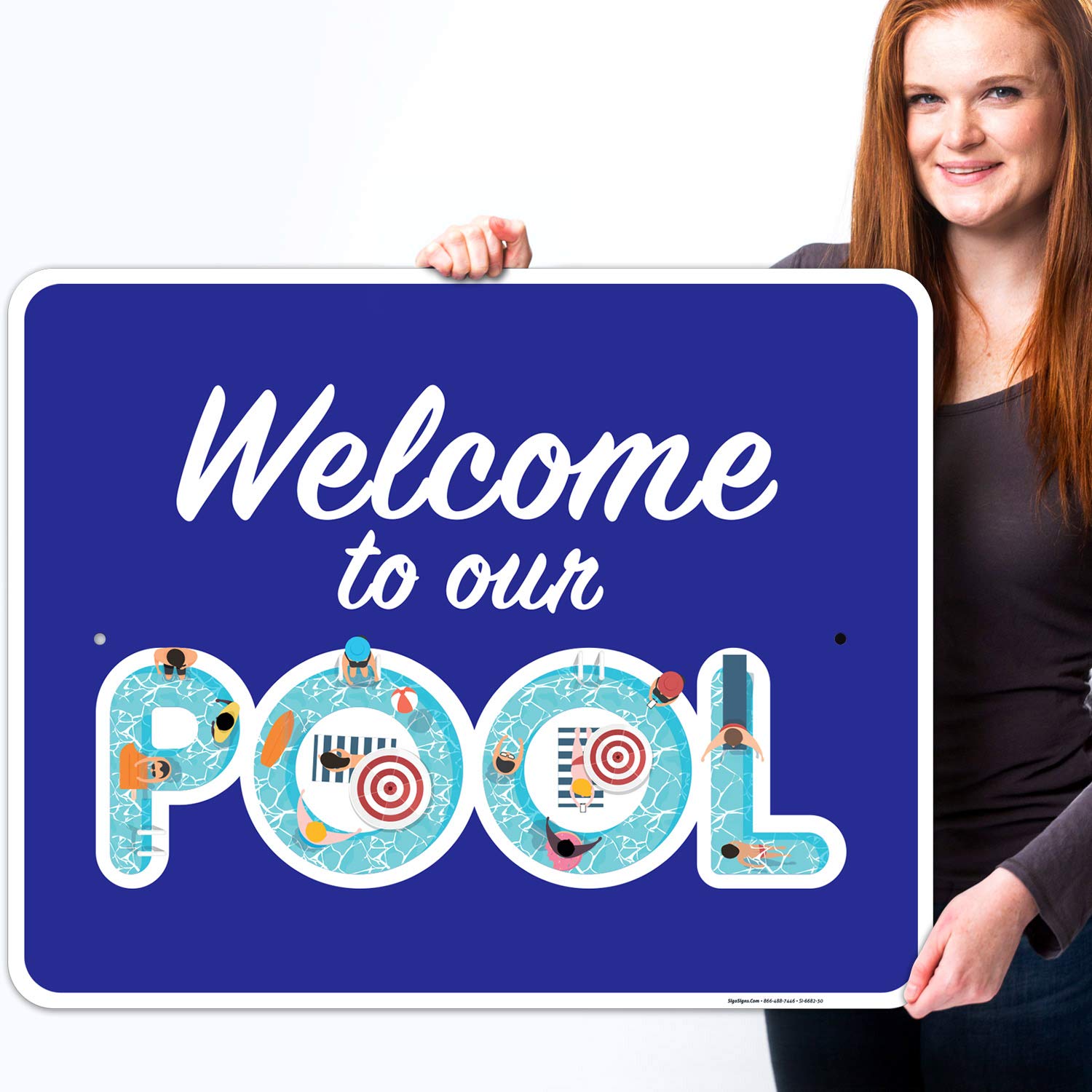 Welcome to Our Pool Sign - 24x30 Inches Rust-Free .063 Aluminum Fade-Resistant Indoor/Outdoor Pool Sign - Durable USA-Made Pool Decor for Backyard, Swimming Pool Area & Summer Parties