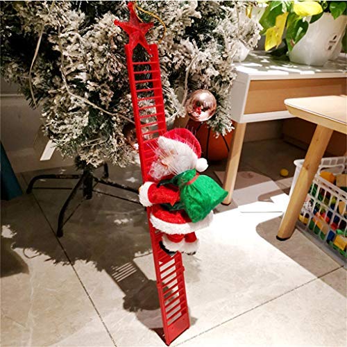 Electric Climbing Santa Claus Plush Doll with LED Lights - Christmas Tree Hanging Ornament, Holiday Party Decor for Home, Wall & Door (Red Ladder) - Perfect for Xmas Decorations, Gift Exchanges & Festive Indoor/Outdoor Displays
