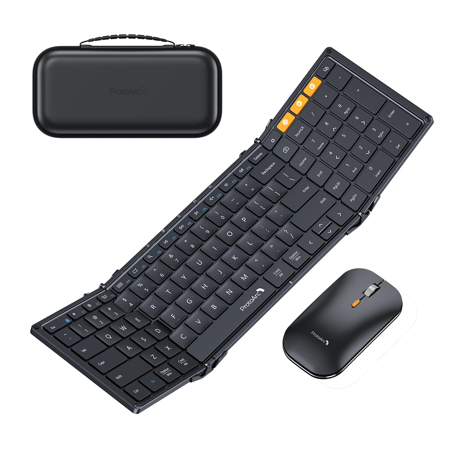 ProtoArc XKM01 Foldable Keyboard and Mouse Combo - Full-Size Wireless Keyboard with 2.4G & Dual Bluetooth for Laptop, iPad, Tablet - Portable Travel & Business Keyboard for Office, Home, Coffee Shop (Black)
