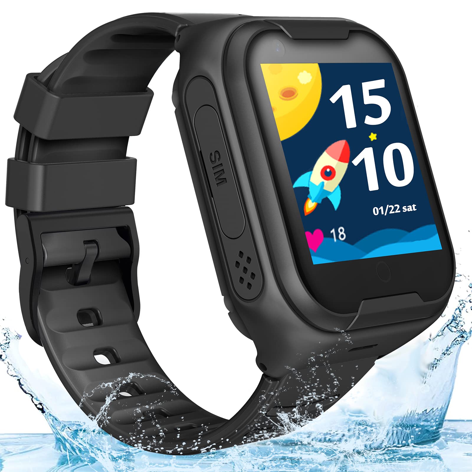 **4G GPS Smart Watch for Seniors - Real-Time Tracking, Two-Way Calling, Waterproof Touchscreen with Camera, SOS Alarm & Pedometer - Perfect Christmas/Birthday Gift (Black) - Ideal for Elderly Safety & Fitness Monitoring**