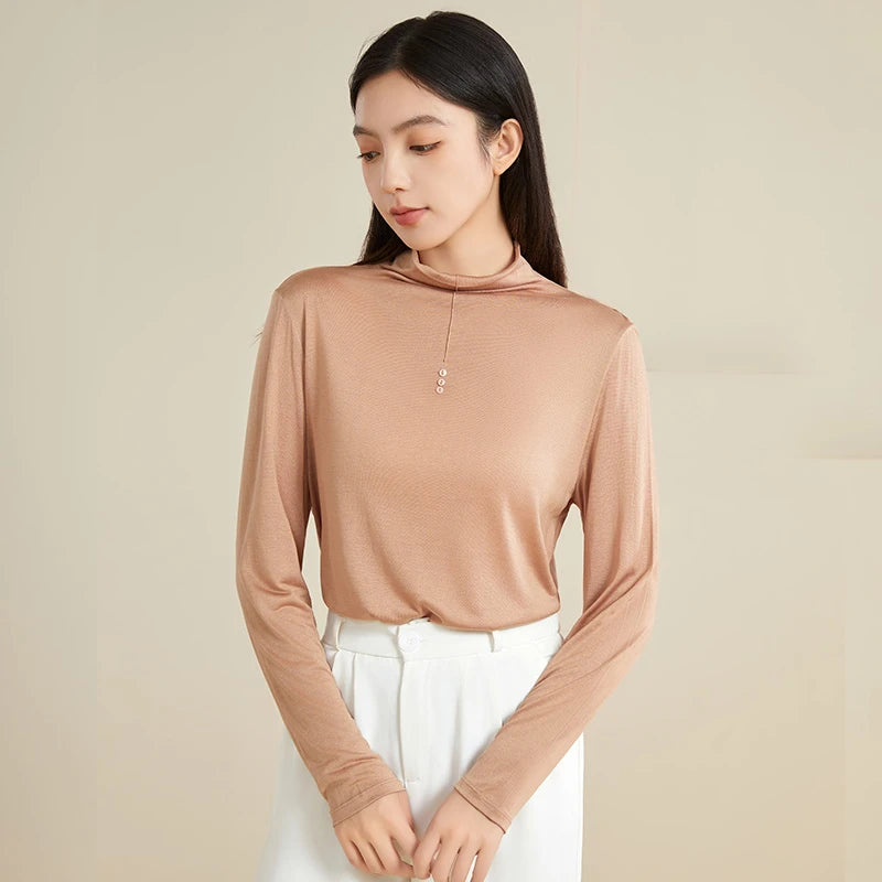 100% Pure Silk Mock Neck Blouse for Women - Elegant & Comfortable Silk Top for Work, Party & Evening Wear