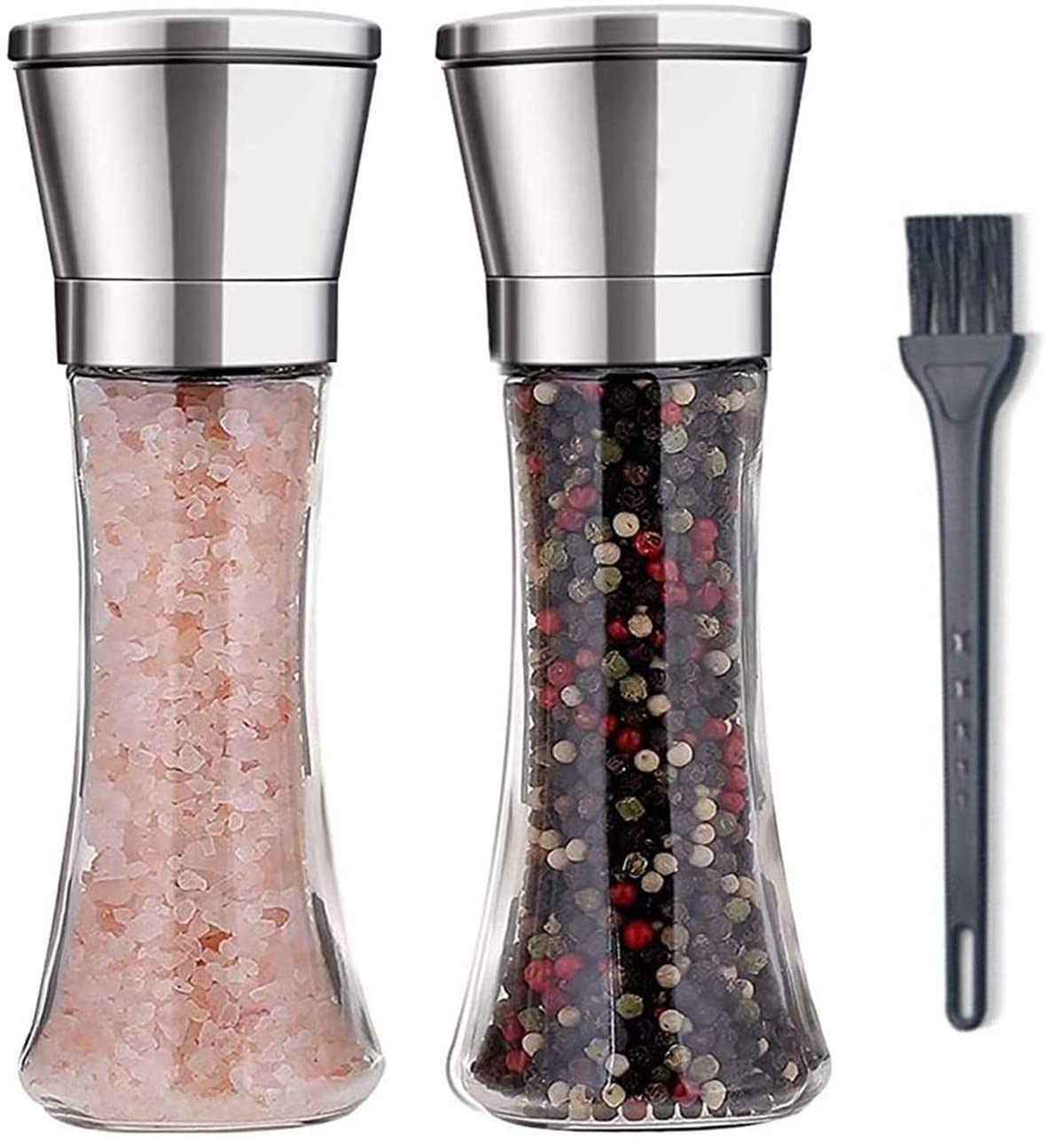 Premium Stainless Steel Salt and Pepper Grinder Set - Adjustable Coarse Mill, Refillable Spice Shakers for Himalayan Salt, Sea Salt & Fresh Ground Pepper - Perfect for Kitchen, Dining Table & Outdoor BBQ